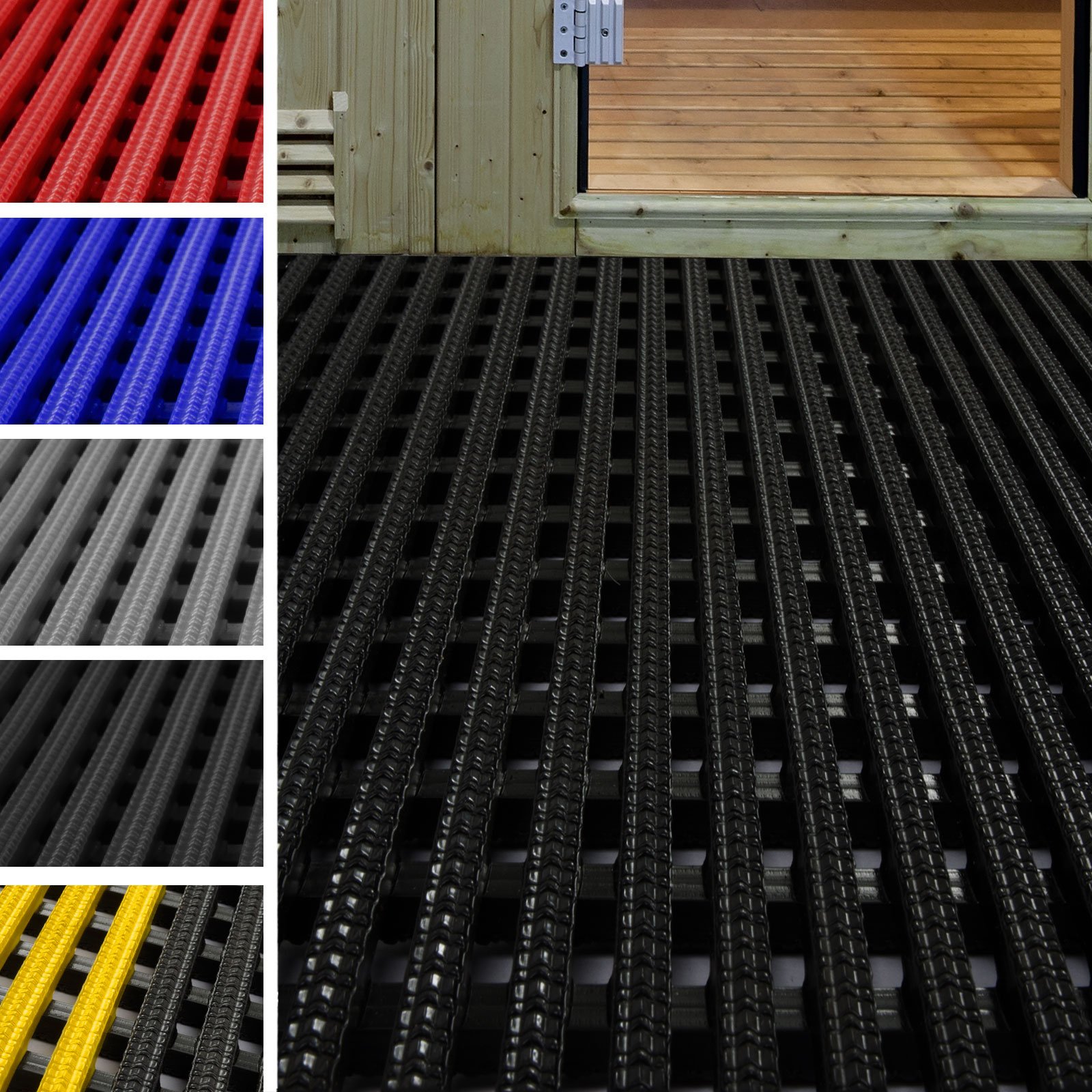 etm Tapis antidérapant caillebotis PVC | idéal Surface Humide | Tapis intérieur extérieur, Tapis Industriel | multigrip, 90x300cm - Noir