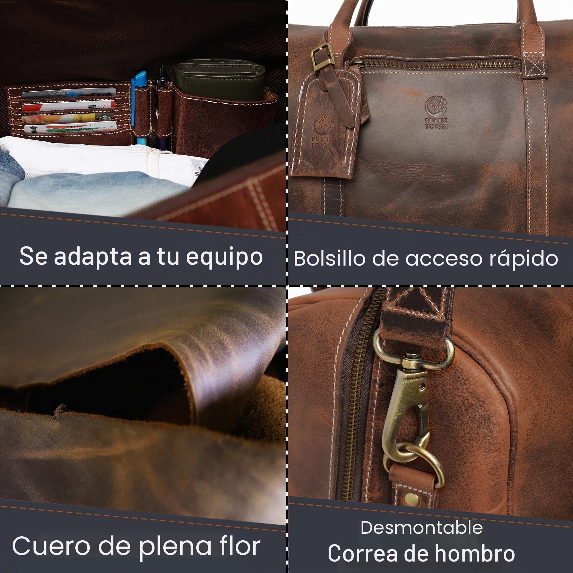 Bolsa de Viaje Hombre Cuero - Maletas de Viaje Cabina - Fin de Semana Deporte Aprobada por la TSA Bolso de Cuero