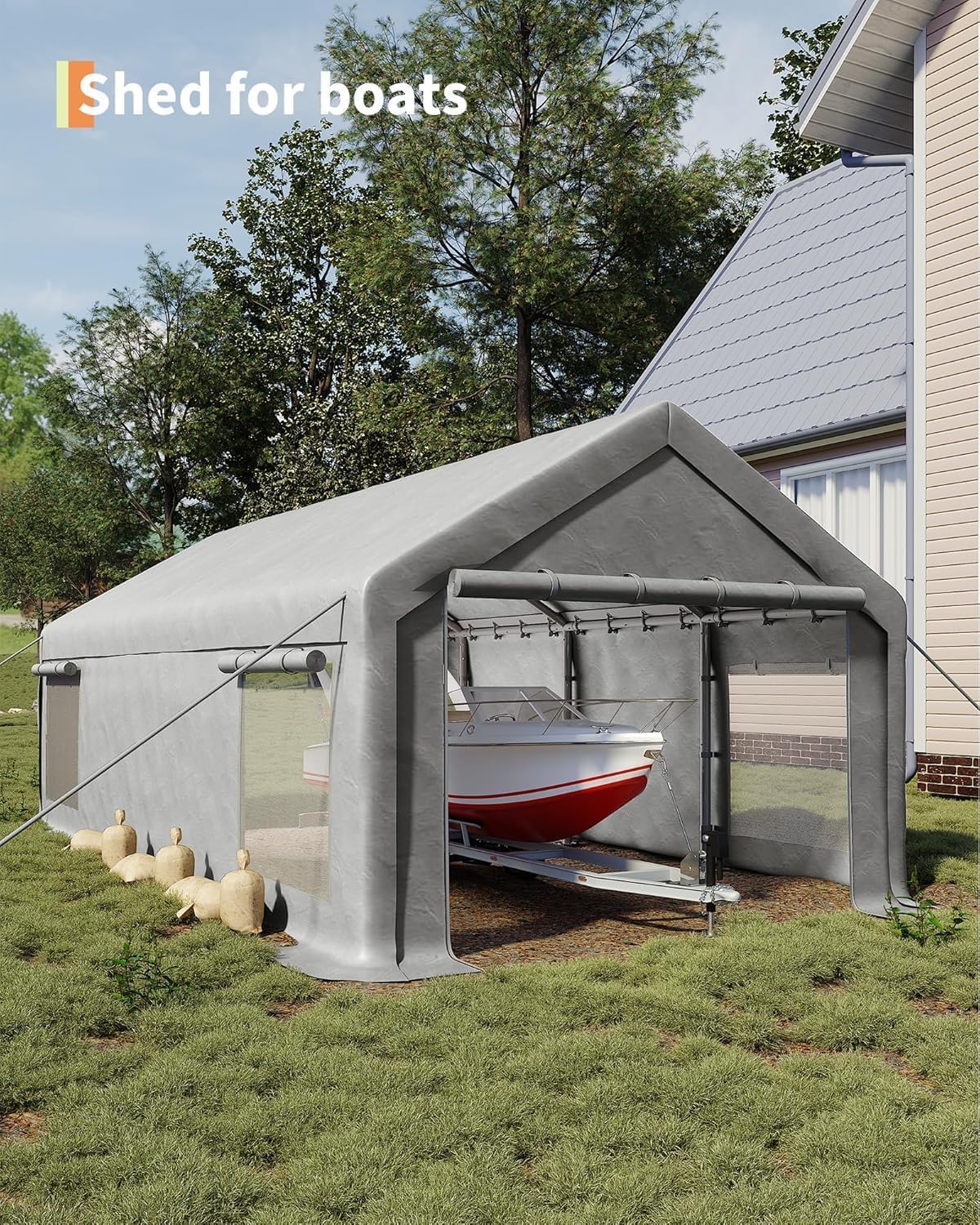 13X20FT Garage Tent Carports with Roll-Up Windows, Heavy Duty Portable Carport with Removable Sidewalls & Doors, Outdoor Portable Garage for Car,Truck,Boat