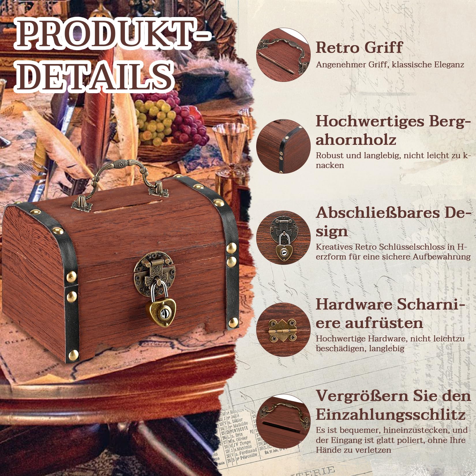 Coffre Bois Coffre Au Trésor Bois Vintage - 14,5x10x11cm, Rangement Déco Instax Mini