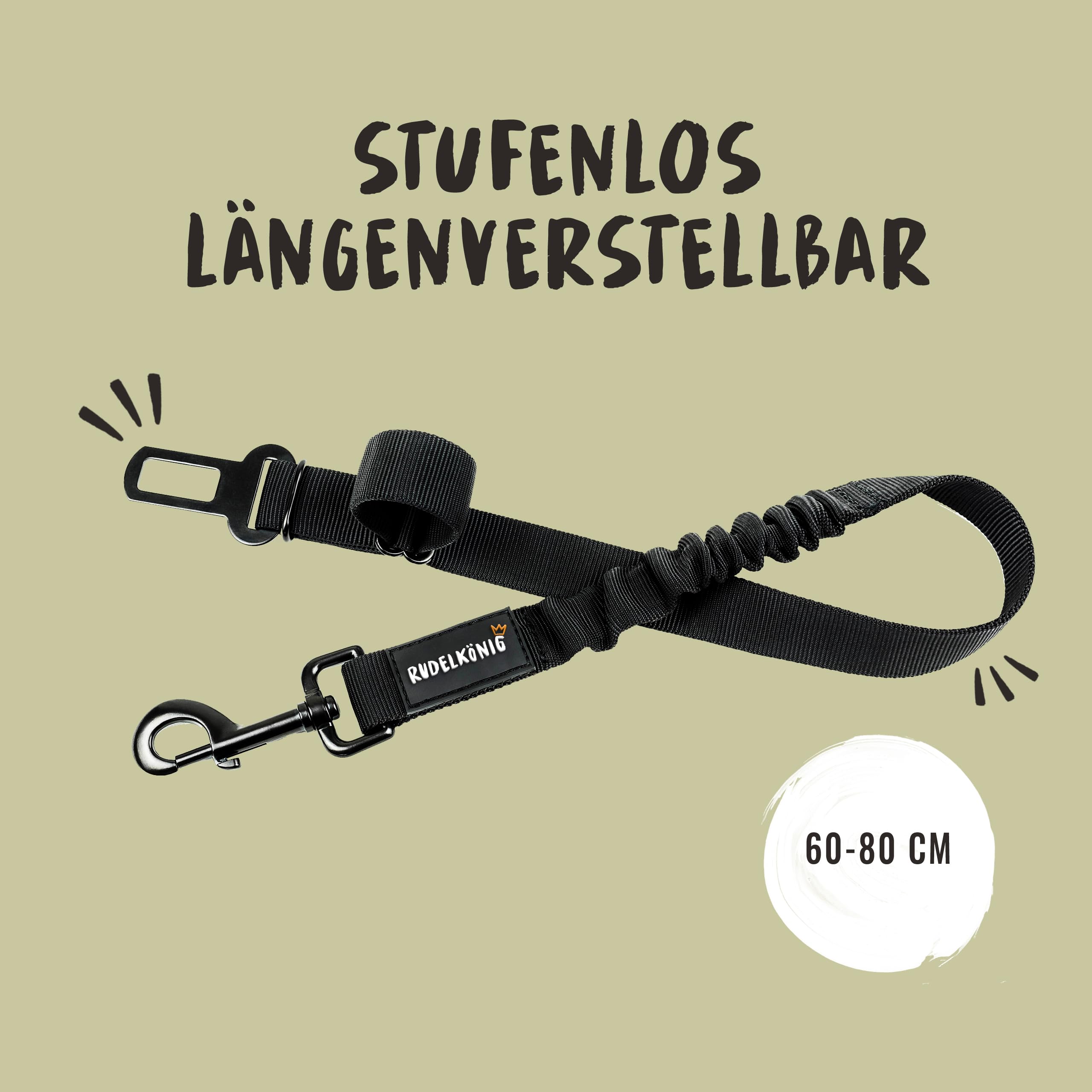 Rudelkönig Hundegurt fürs Auto - Verstellbarer Anschnallgurt - Sicherheitsgurt mit Rückdämpfung für alle Hunderassen & Autotypen - 3