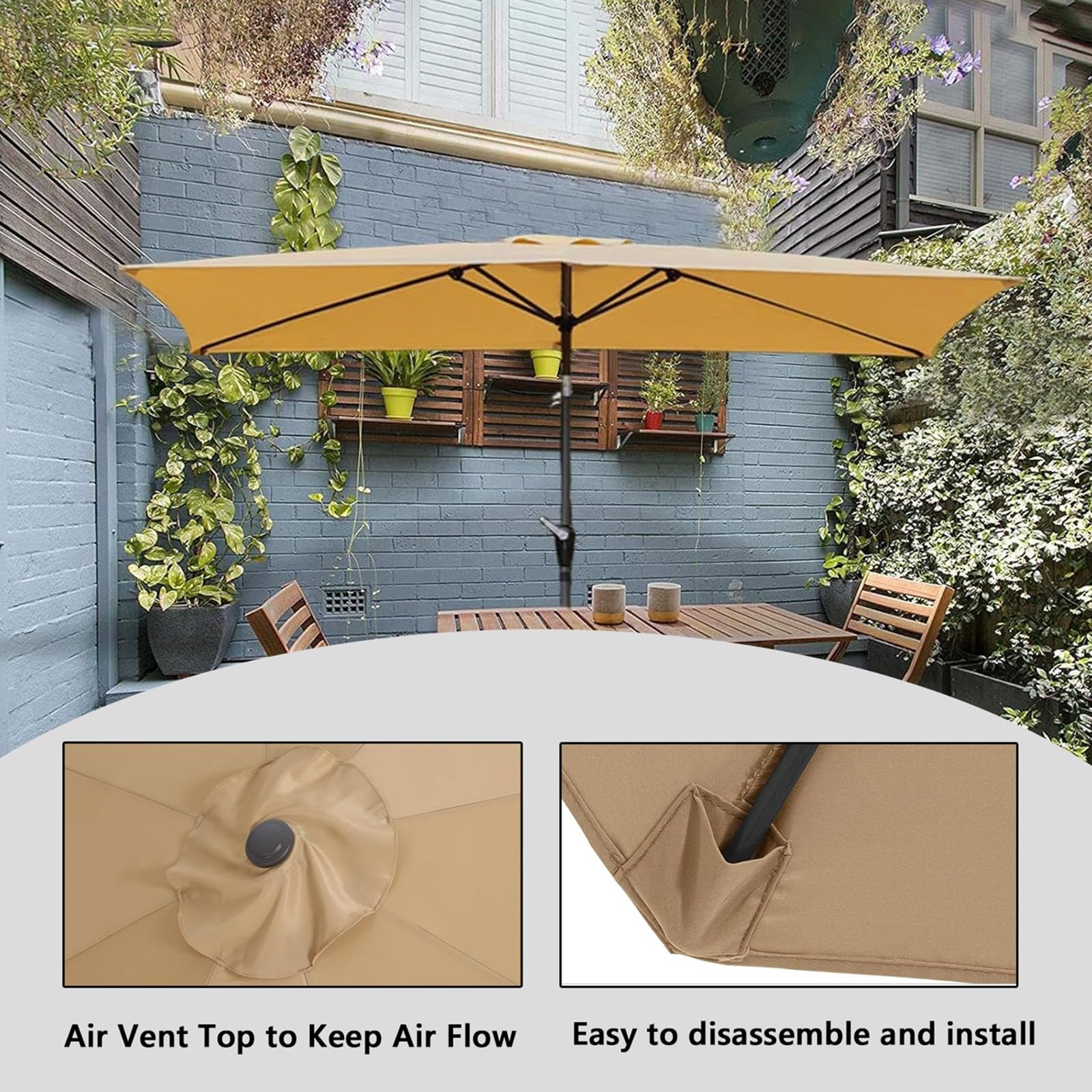 2m×3.0m Rectangulaire Auvent Housse De Rechange, Toile De Rechange Pour Parasol Pour 4/6/8 Baleines, Tissu De Rechange For Parasol De Jardin(Gray,2.0x3.0m)
