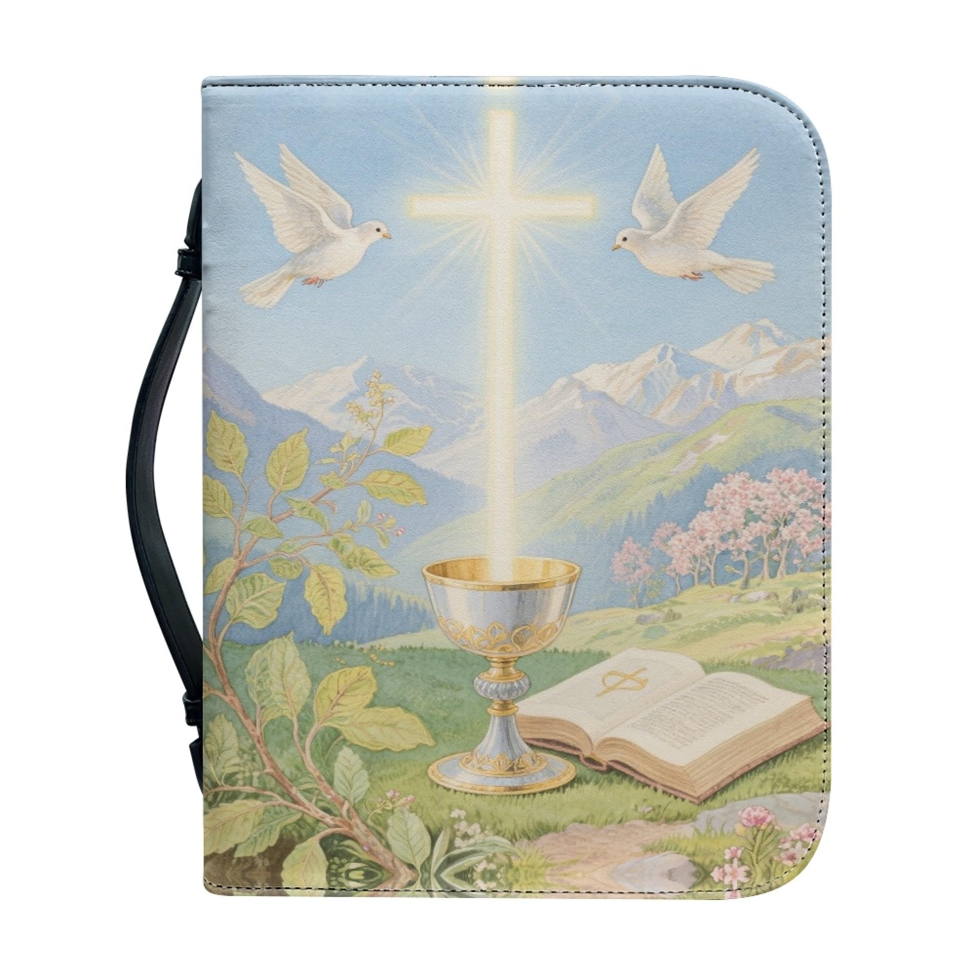 Amzbeauty Étui en cuir synthétique pour femme avec imprimé calice bible