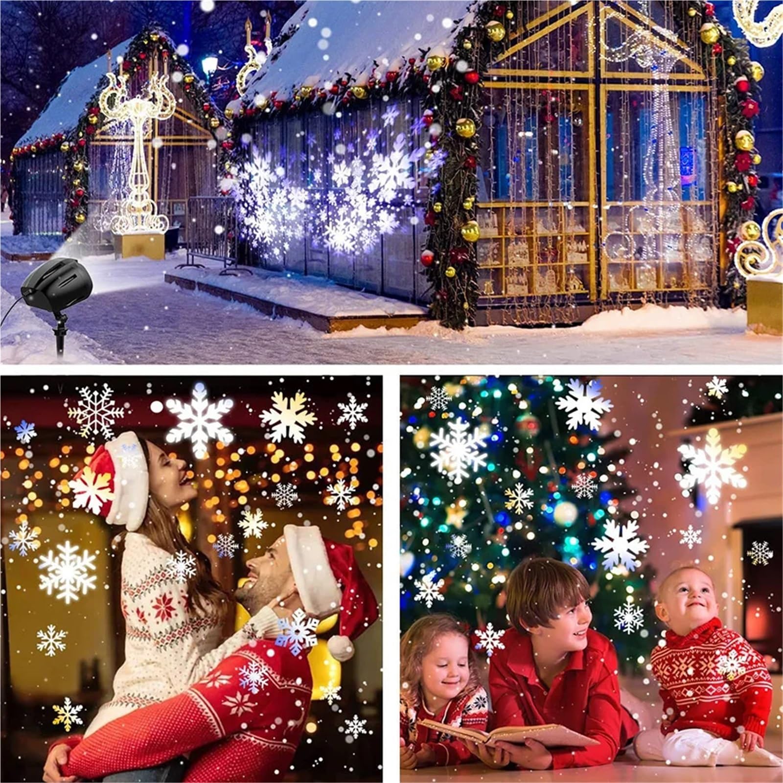 Proyector de copos de nieve navideños con forma de búho, lámpara LED de proyección de nevadas