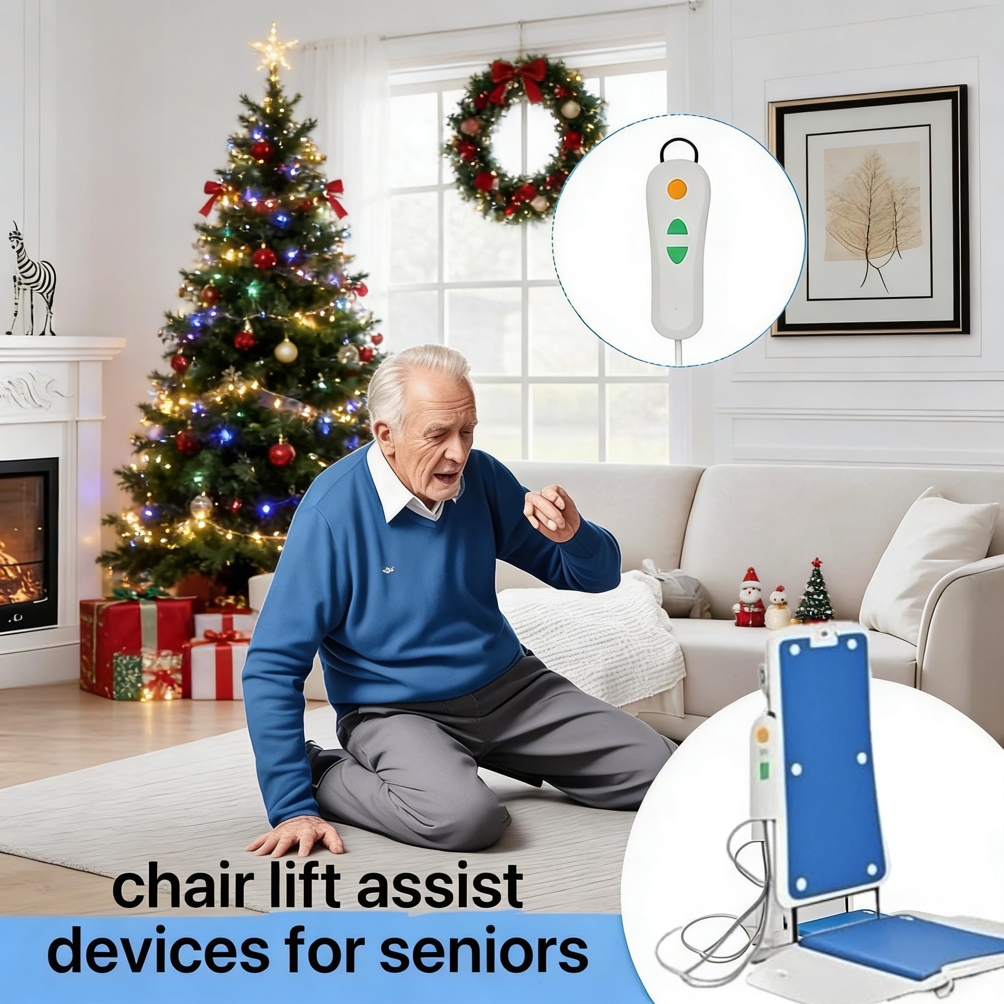 Silla elevadora eléctrica con soporte para el suelo, altura ajustable hasta 20”, capacidad de peso de 300 lbs, diseño portátil, ayuda de movilidad sencilla para que los usuarios se pongan de pie.