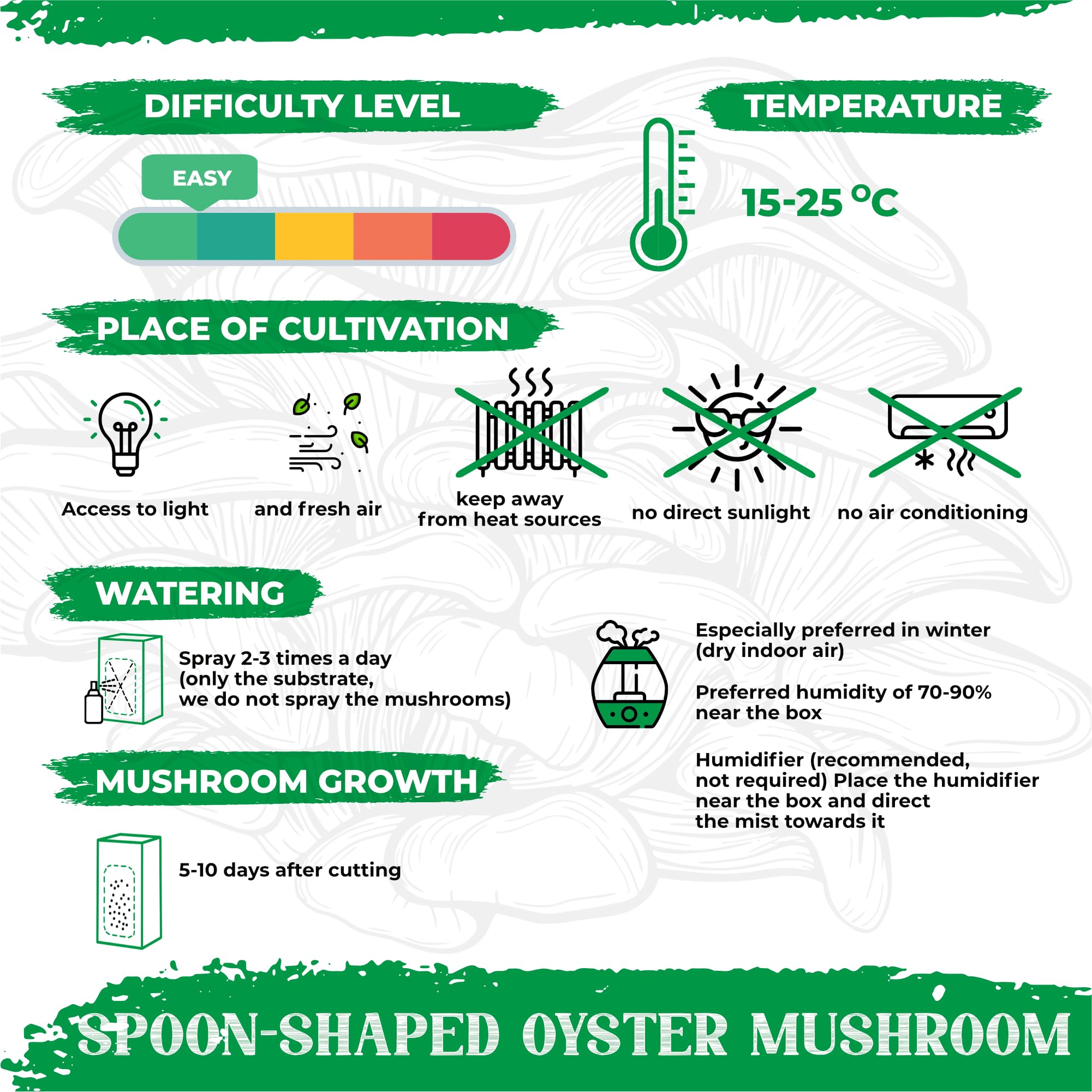 Spoon-Shaped Oyster Mushroom Growing Kit | Einfache Heimkultivierung | Reich an Protein und Nährstoffen | Gourmetgeschmack zum Kochen | Frische Ernte in wenigen Wochen
