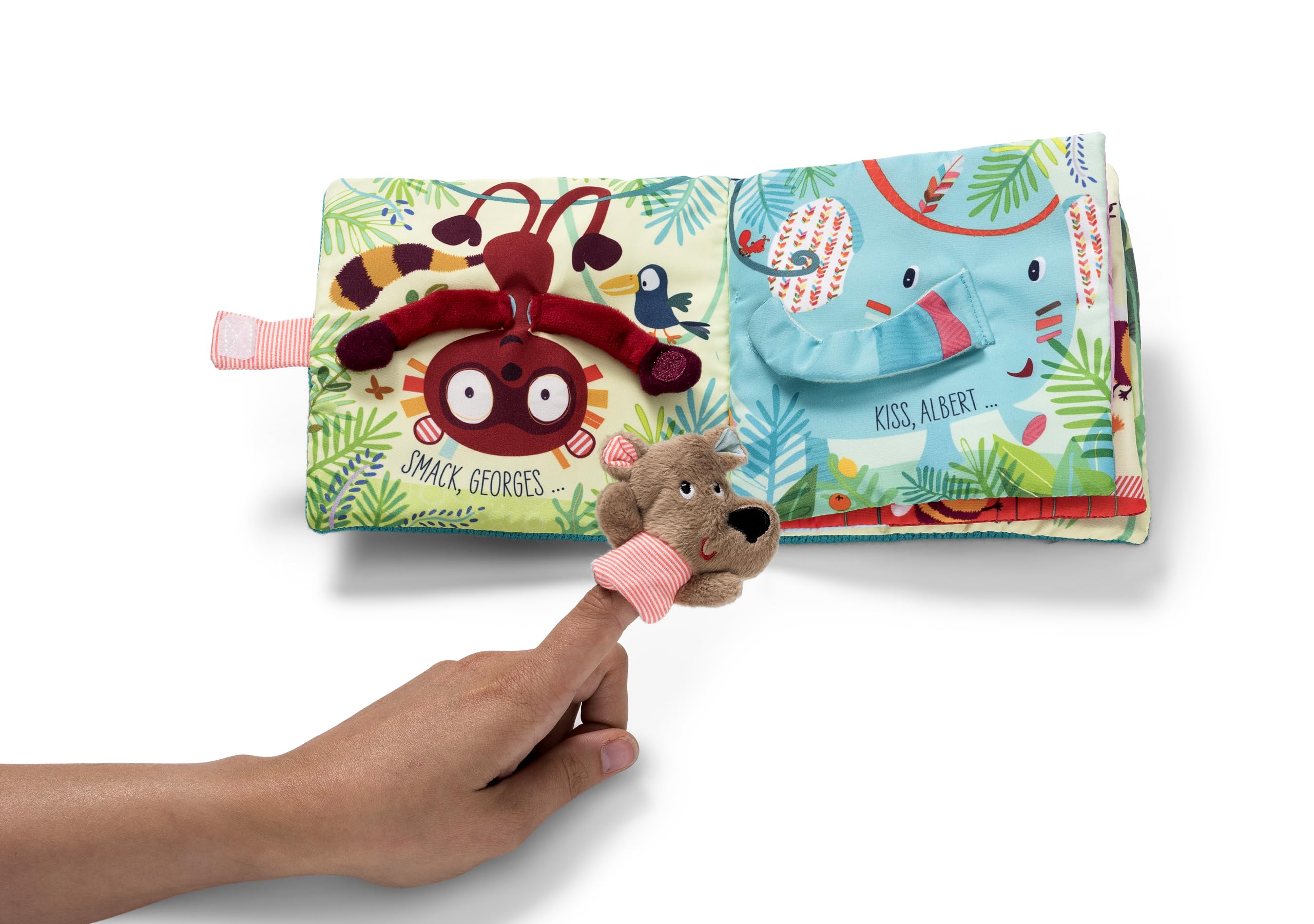 Lilliputiens - Livre d’Éveil en Tissu César Câlins - Livre Interactif avec Marionnette à Doigt - Histoire du Coucher pour Bébé - Idéal pour Stimuler l’Imagination et la Motricité - Dès 12 Mois -86863