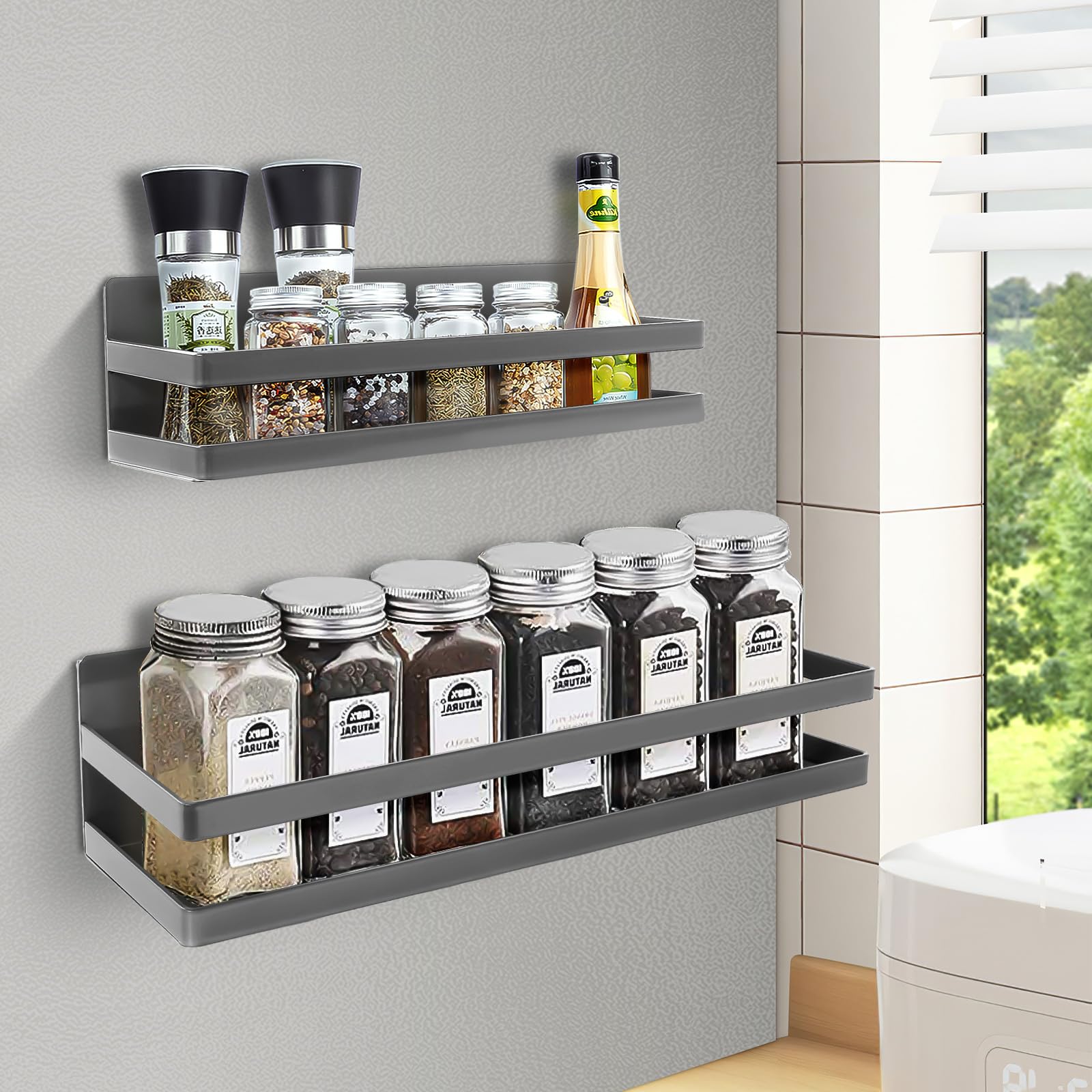 Uten Grande étagère à épices magnétique pour réfrigérateur, 2 pièces étagères magnétiques améliorées, étagère magnétique mobile organisateur de réfrigérateur pour cuisine avec épices, pots, parfait