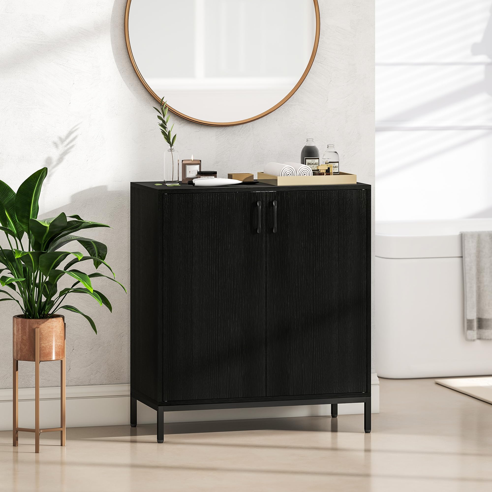 HOMCOM Credenza da soggiorno con 2 ante, credenza da cucina moderna, ripiano regolabile e base rialzata, per sala da pranzo, corridoio, camera da letto, 80x40x90 cm, nero