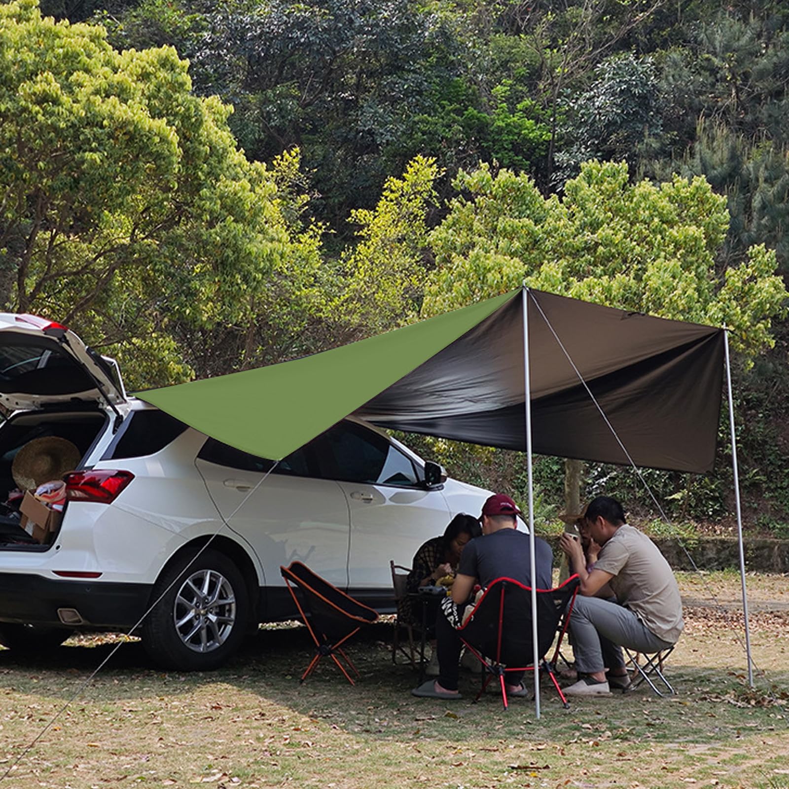 Toldo para Coche, Universal Toldo para Portón Trasero de Coche 380x280cm, Impermeable Toldo Parasol Coche para Auto, SUV, Camping (Verde)