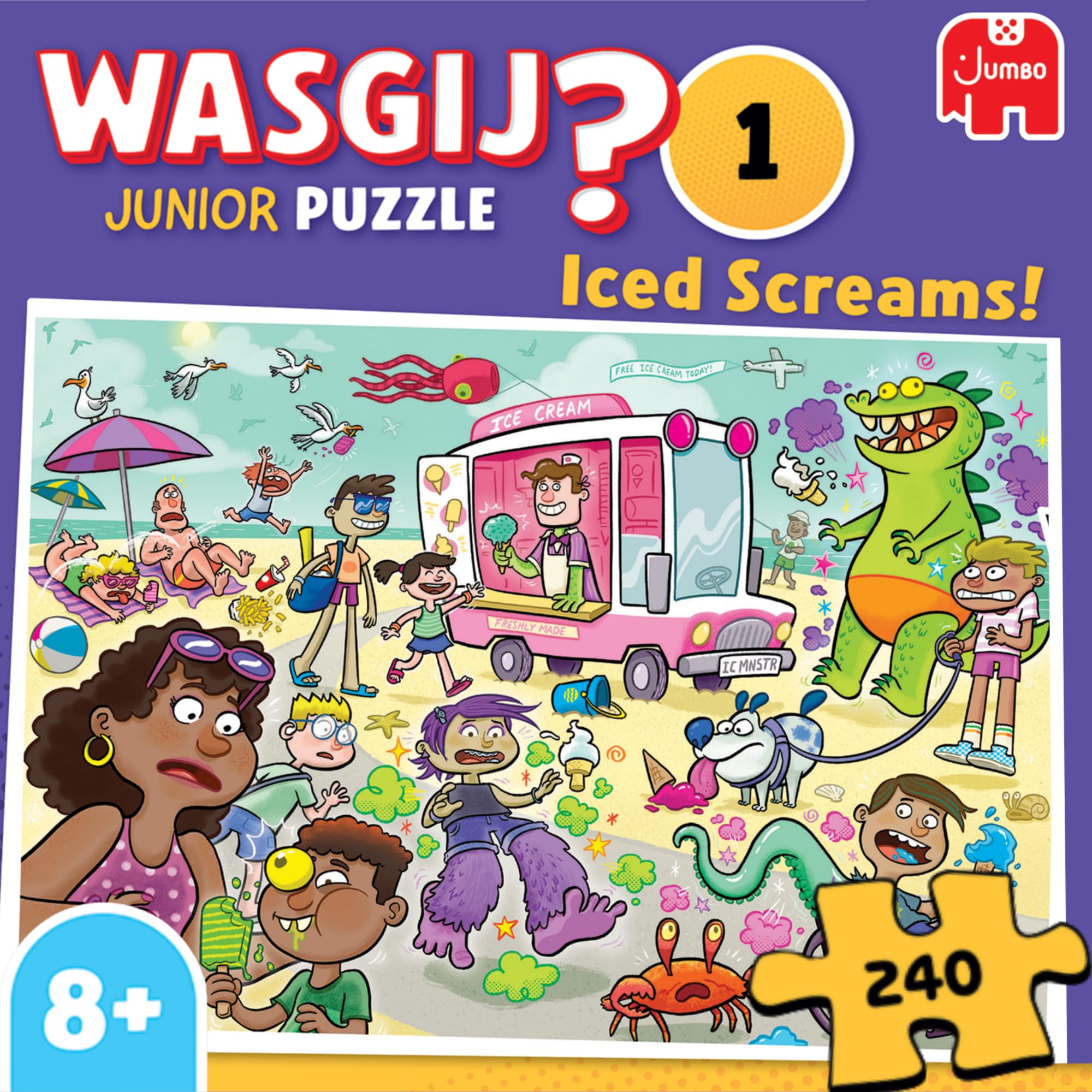 Wasgij Junior 1, Iced Screams! - 240 Piece Kids Jigsaw Puzzle - Fun, Colourful & Brainteasing 240Pc Children's Puzzles - 100% Recycled Cardboard Jigsaws - Birthday Presents Age 8 + โ image 1