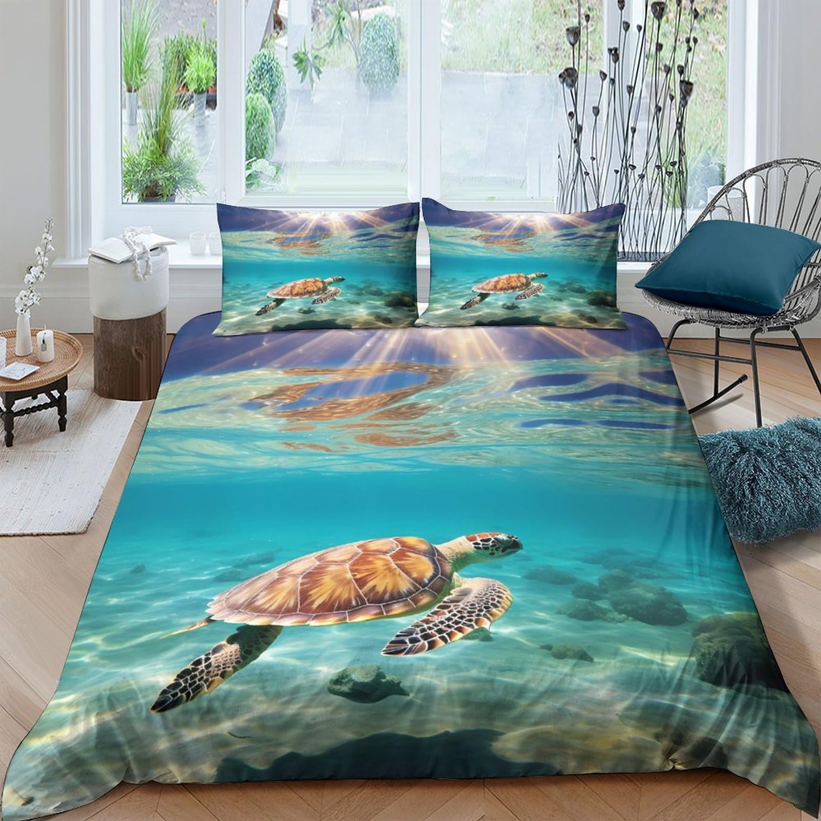Ctjqhvkz Style-8 3D Printed Ocean Turtle Fitted Sheet Microfiber Soft Breathable Underwater Sunlight Mattress Cover For Bedroom Guest Room Decor Single（135X200cm）