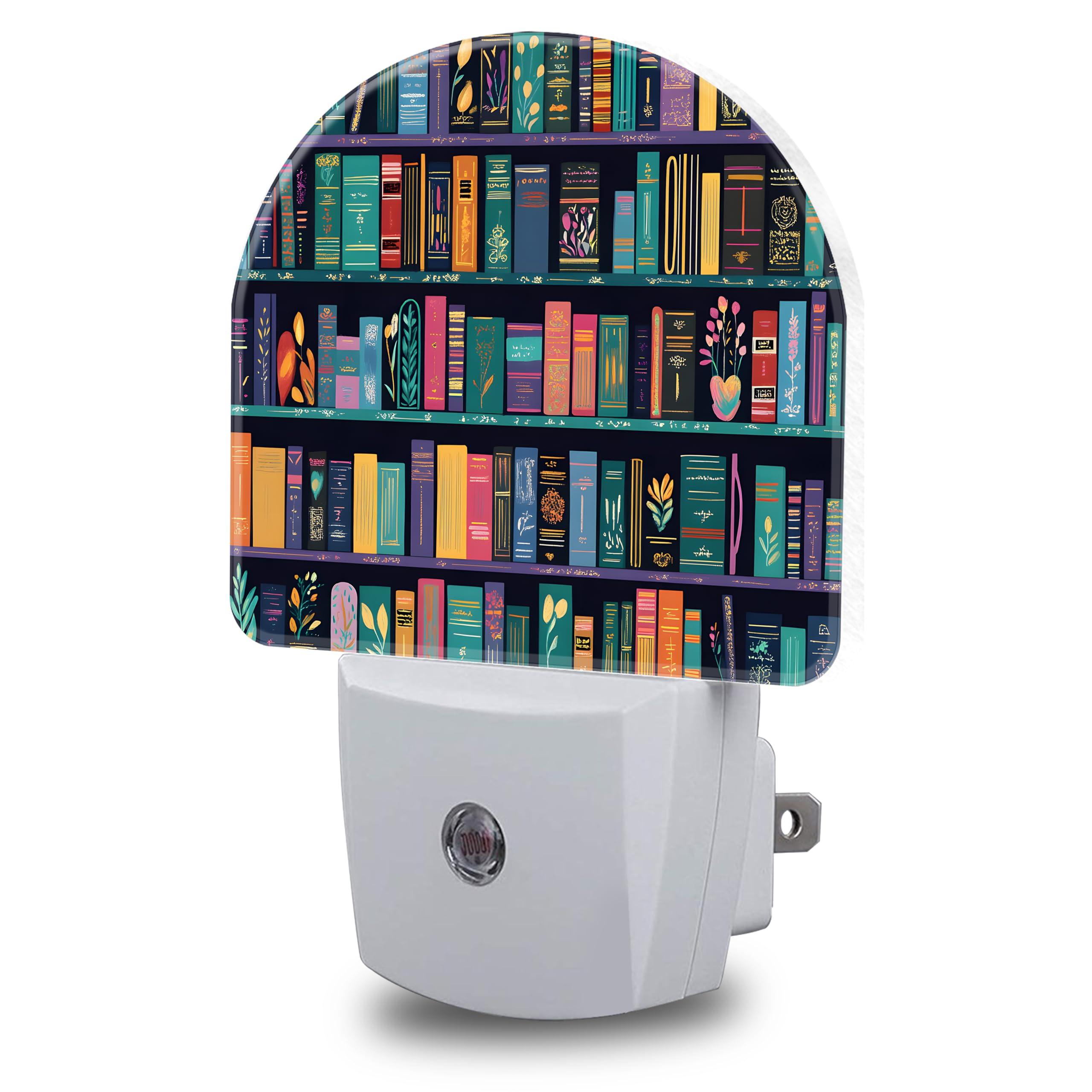 Book Night Light, Bookshelves Night Lights Plug into Wall Dusk to Dawn Sensor Round Nightlight for Women Men Energy Efficient Led Lamp 0.5W for Stairway Hallway Bedroom