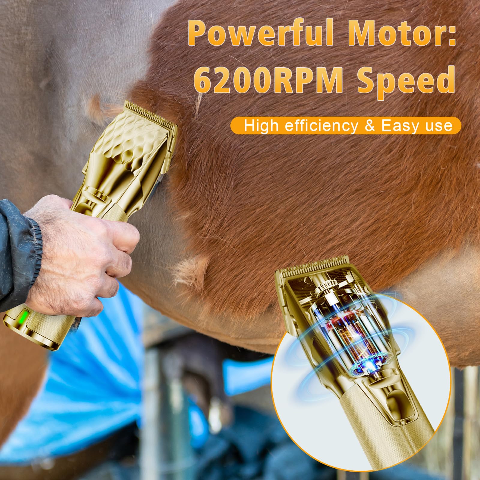 Caballo sin cables, recargable, para pelo grueso y enredado, recortadora profesional de caballos con motor potente de 6200 rpm, peso ligero, 400 g