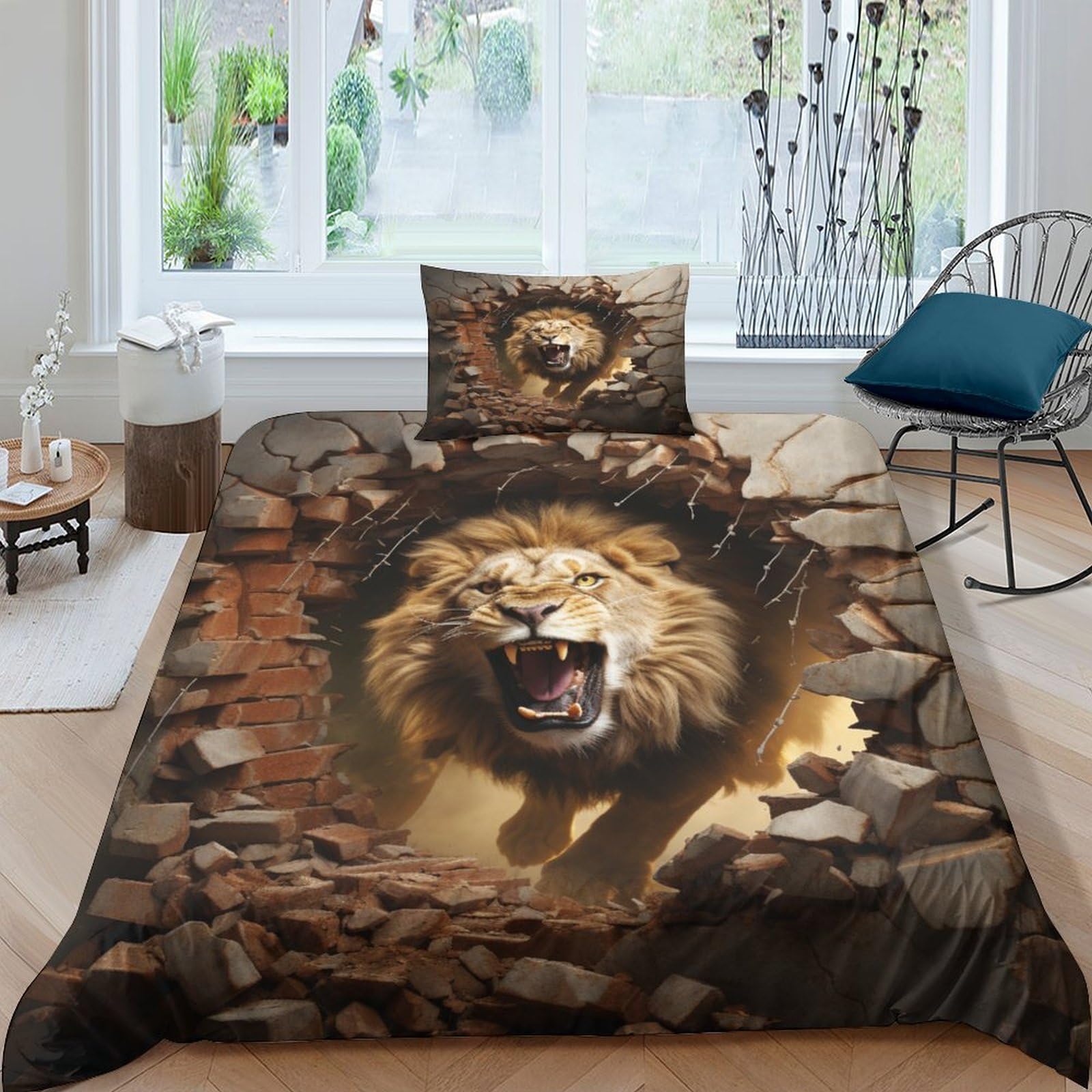 Housses de couettes lion microfibre respirante lit simple 135x200
