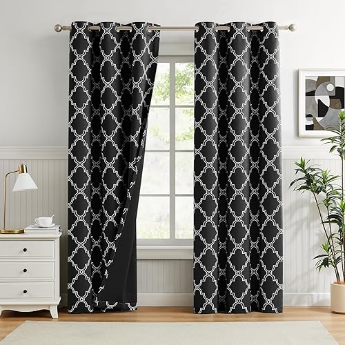 Miniatura 16 de Melodieux Cortinas Opacas Completas con Estampado Marroquí de 84 Pulgadas de Largo para Dormitorio y Sala de Estar, Aislamiento Térmico Reductor de