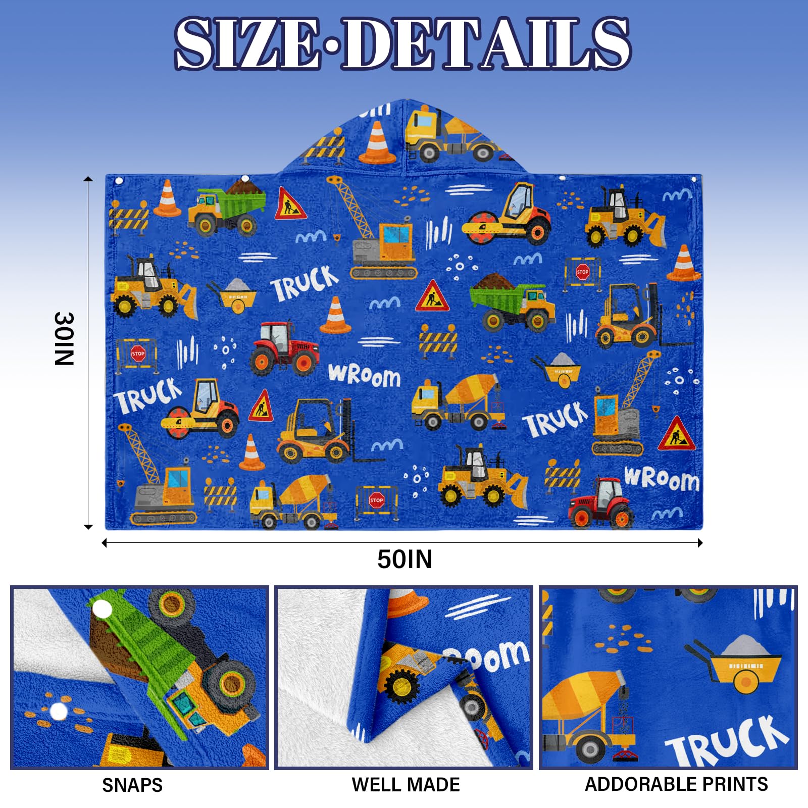 JOPJOLIW Hooded Towels for Kids, 30 X50 in Toddler Bath Beach,Bathroom,Pool Swim Towels, Cute Cartoon Trucks Car Boys Bath Towels Wearable Wrap for Child