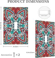 Vista 5 de Placa de interruptor de luz de palanca individual con diseño de flor de mandala, diseño bohemio, hippie, rojo, 1 banda, placa de pared decorativa