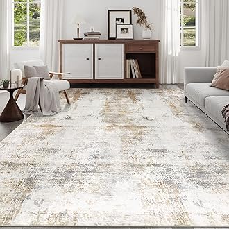 famibay 6x9 Area Rug Washable Rugs for Living Room Abstract Aesthetic Bedroom Rug Carpet with Rubber Backed Soft Low Pile Neutral Rugs for Bedroom Living Room Dining Room Office(Beige/Camel)