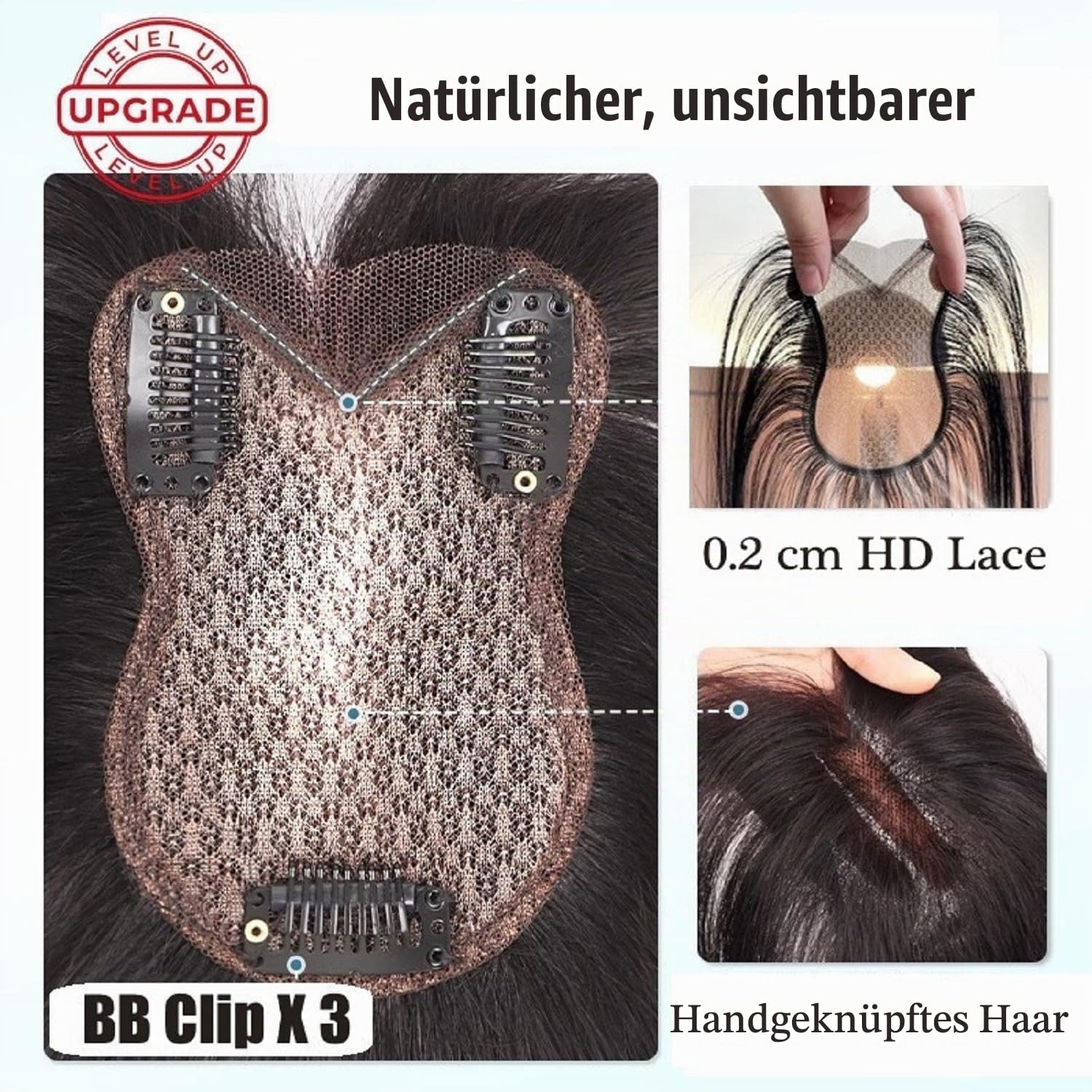 Braun Haarteile Für Dünnes Haar Haartopper Echthaar Oberkopf Damen 360°3D Cover Brown Human Hair Topper For Women Upgrade Lace Base Cilp In Hair Extensions gift For Her