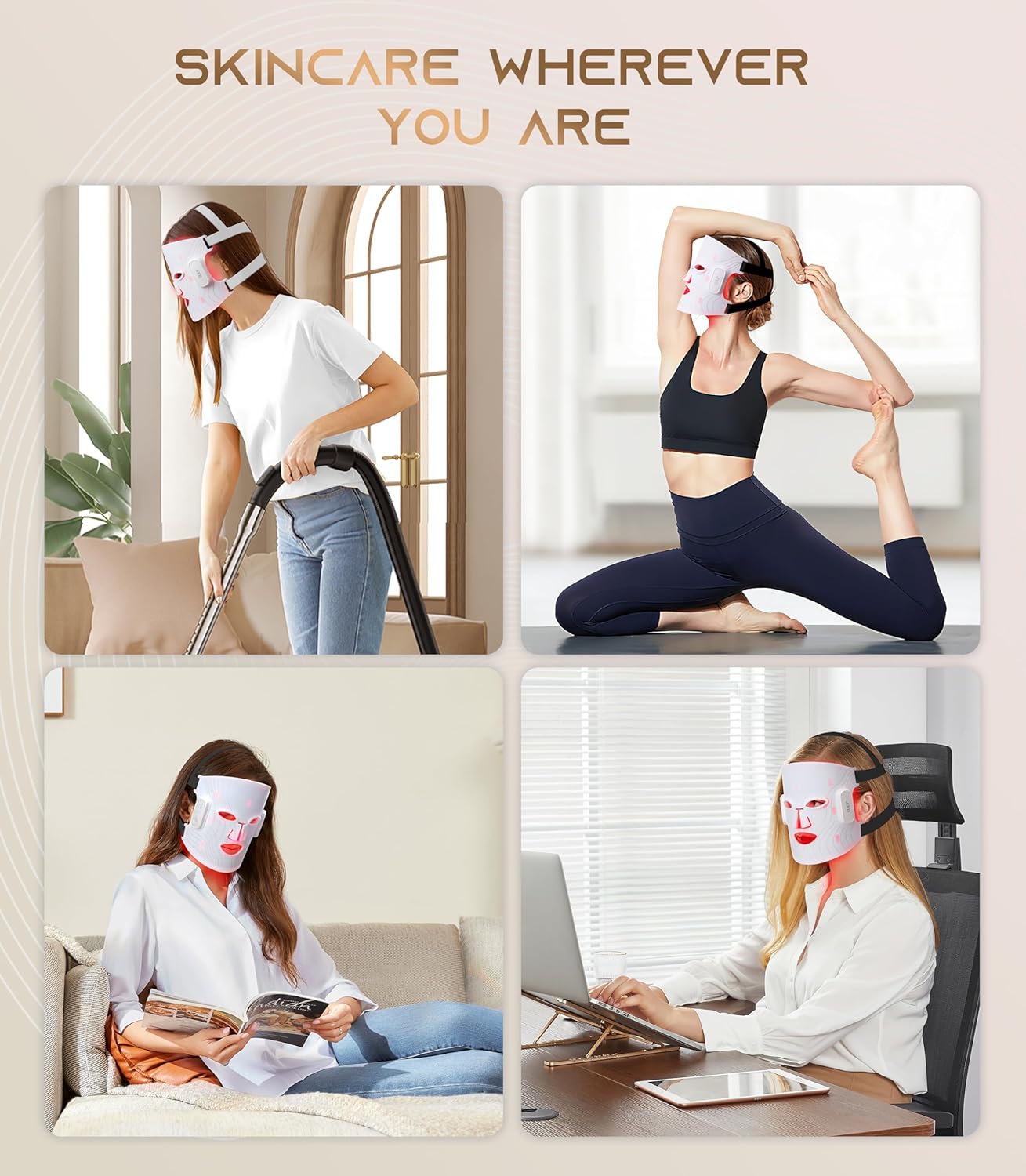 Red Light Therapy for Face, Wireless Led Face Mask with Near-Infrared Red Light (NIR), 5 Modes, Facial Skin Care, 380-850nm Multi-wavelength, Rechargeable Beauty Device for Women Men