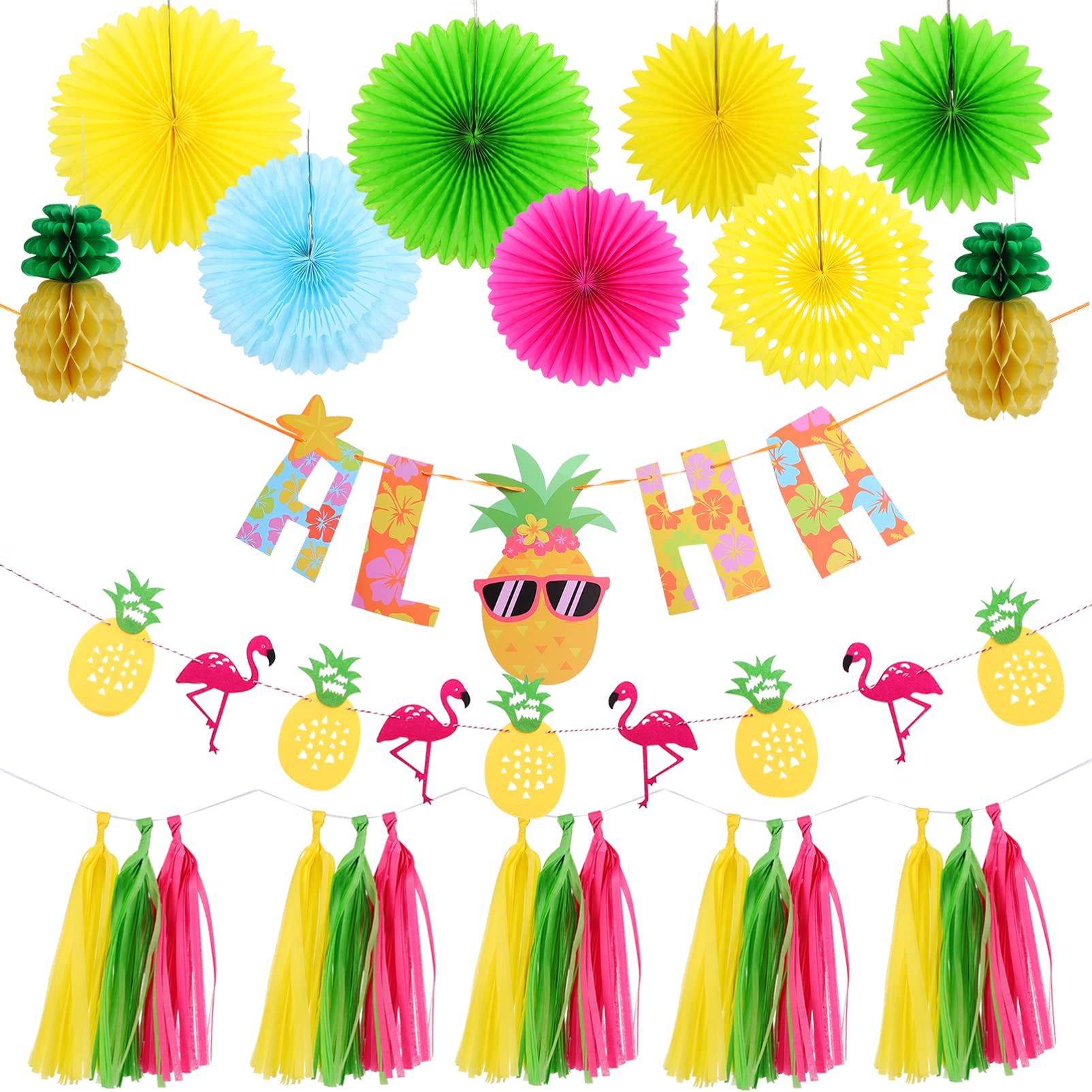 jojofuny Decorazioni Tematiche Hawaiane Gonnellino di Carta e Frutto di Ananas da Appendere per Feste Estive