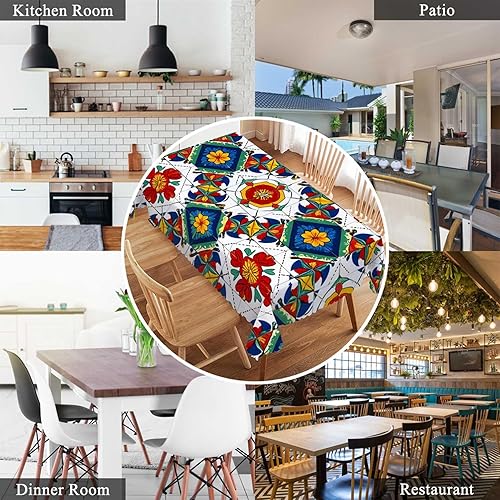 Miniatura 7 de Swono Mantel rectangular con diseño mexicano, mosaico étnico, mandala, lavable, mantel para cocina, comedor, mesa para fiesta, cena, 50 x 72 pulgadas