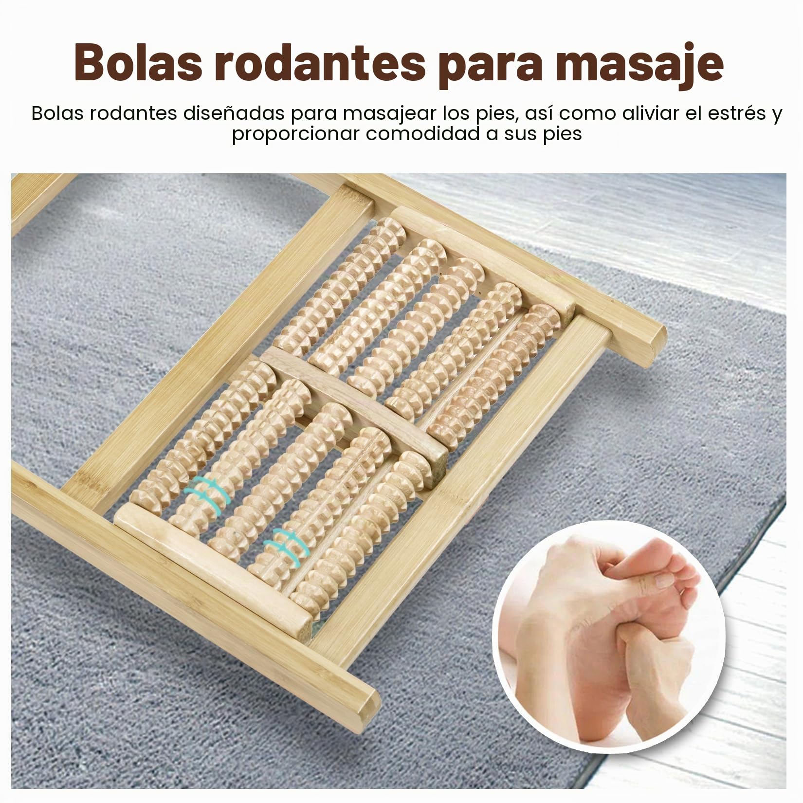 FATIVO Silla Mecedora de Jardín, Silla Tumbona Bambú Sillón Reclinable de Bambú Plegable con Reposapiés y Masaje de Pies 5 Posición Ajustable para Terraza Balcón Jardín Patio