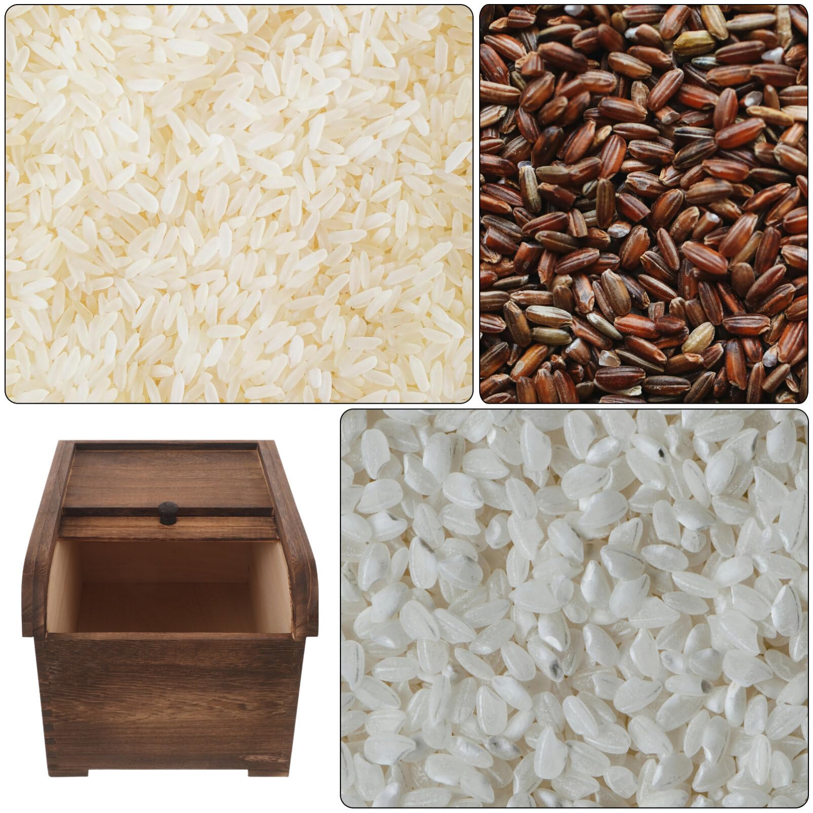 PRETYZOOM Contenedor De Arroz De Madera Multifuncional Caja De Almacenamiento Hermética Para Alimentos Para Granos y Cereales Diseño Moderno y Resistente