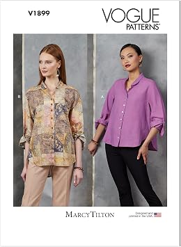 Vogue Misses Shirts Sewing Pattern Kit by Marcy Tilton, Design Code V1899, Sizes XSM-SML-MED
