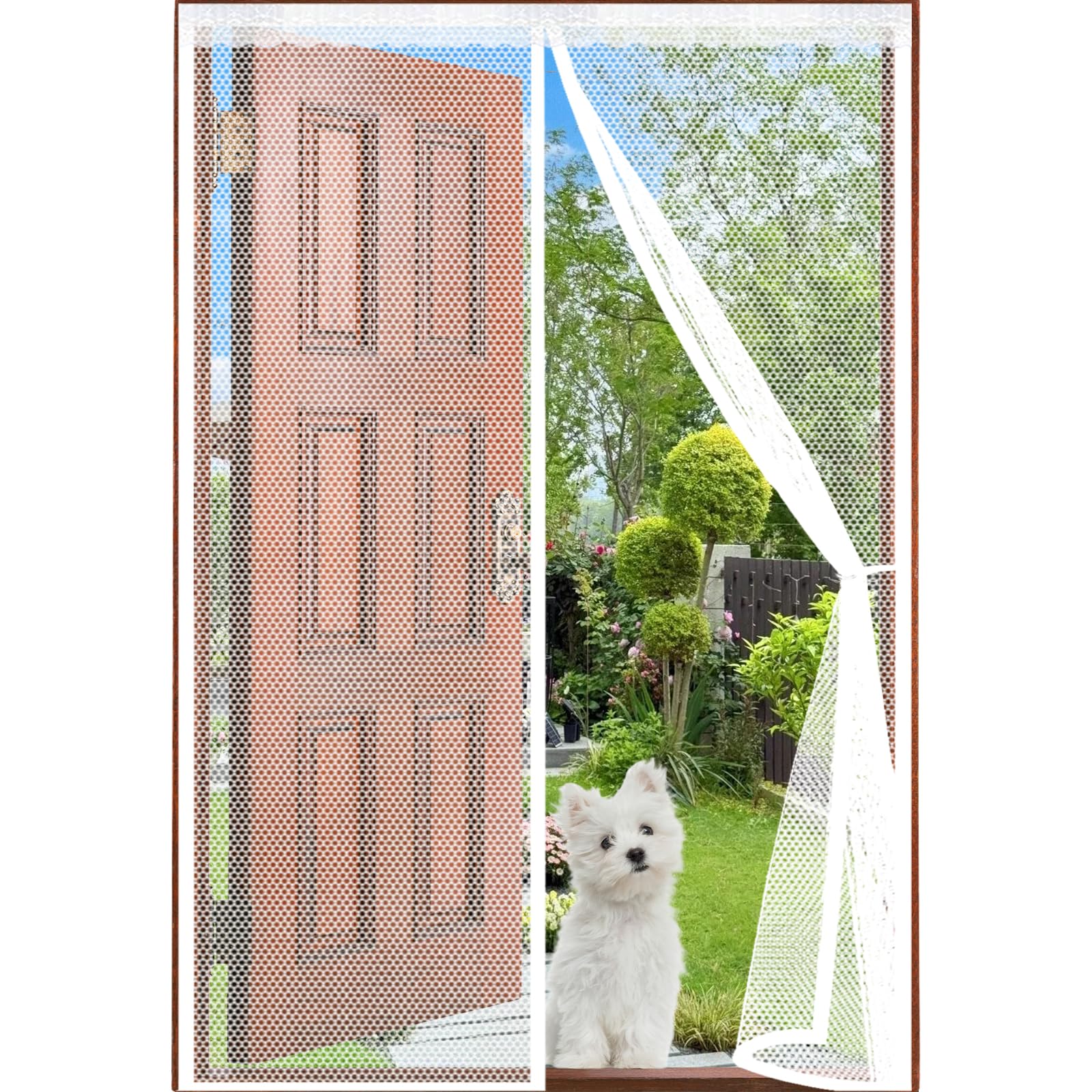 Lijiao White Magnetic Door Curtain 74 X 195 Cm Keep Bugs Out Lets Fresh Air In, With Powerful Magnets And Full Frame Hook&Loop, No Gap, Magnetic Bug Mesh Curtain, Magnets Door Net Kid And Pet Friendly,