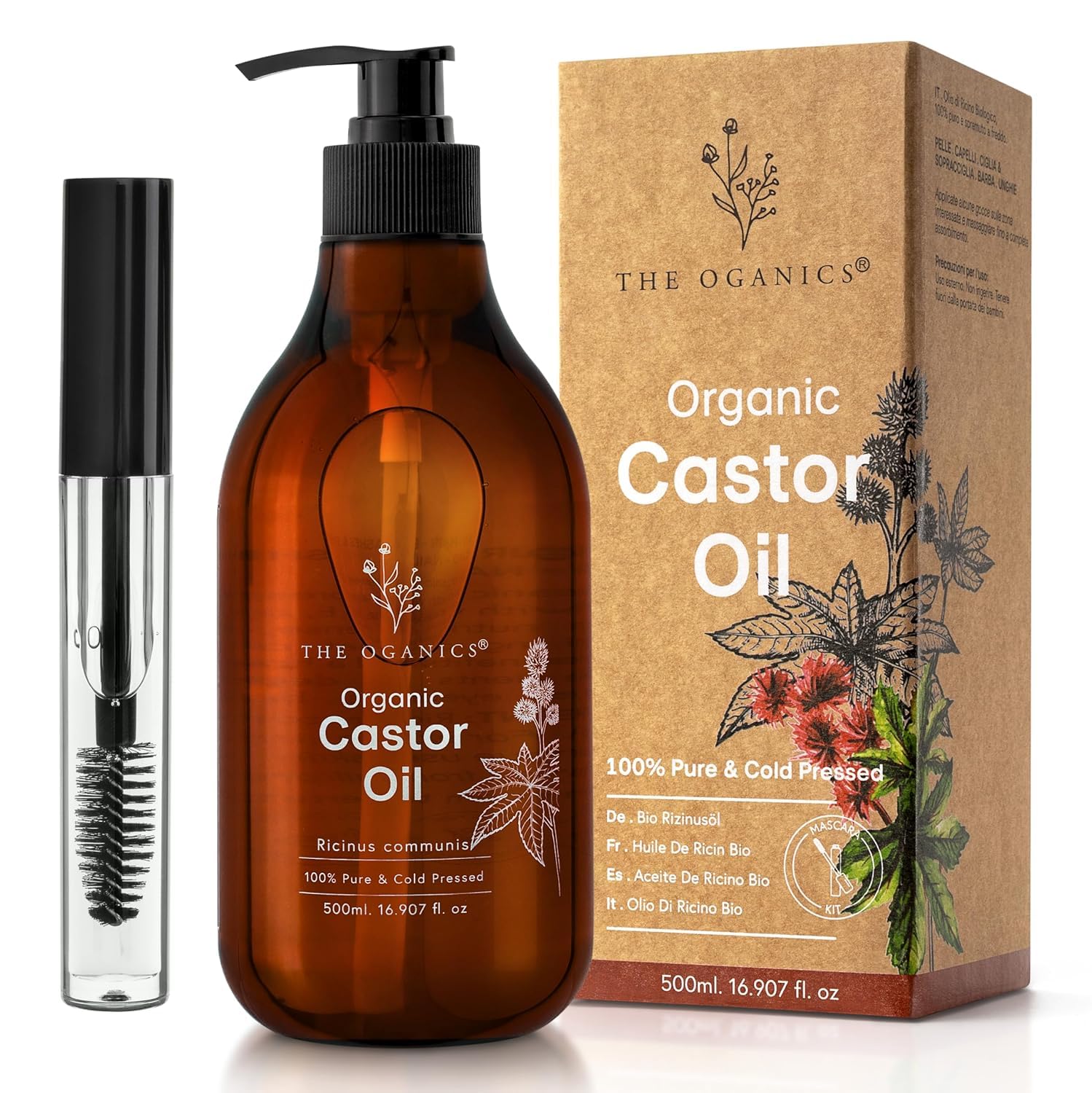 THE OGANICS® Castor Oil Organic 500ml, Cold Pressed, Hair Growth Oil, Lash Serum, Beard Oil