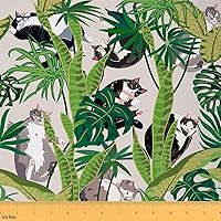 Vista 10 de The Yard - Tela de pájaros coloridos por yarda, diseño de hojas de palma en acuarela tropical, para proyectos de bricolaje en el hogar, tela rústica