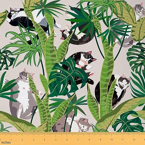 Miniatura 10 de The Yard - Tela de pájaros coloridos por yarda, diseño de hojas de palma en acuarela tropical, para proyectos de bricolaje en el hogar, tela rústica