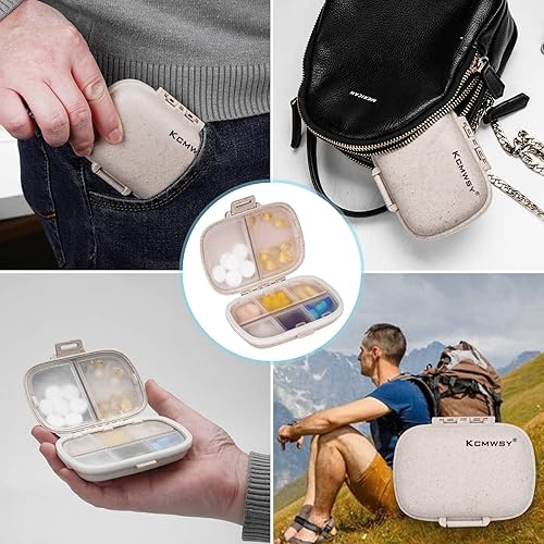 Miniatura 7 de Pastillero de viaje pequeño, portátil, diario, 8 compartimentos, pastillero para bolso, bolsillo para medicamentos, vitaminas, contenedor (beige