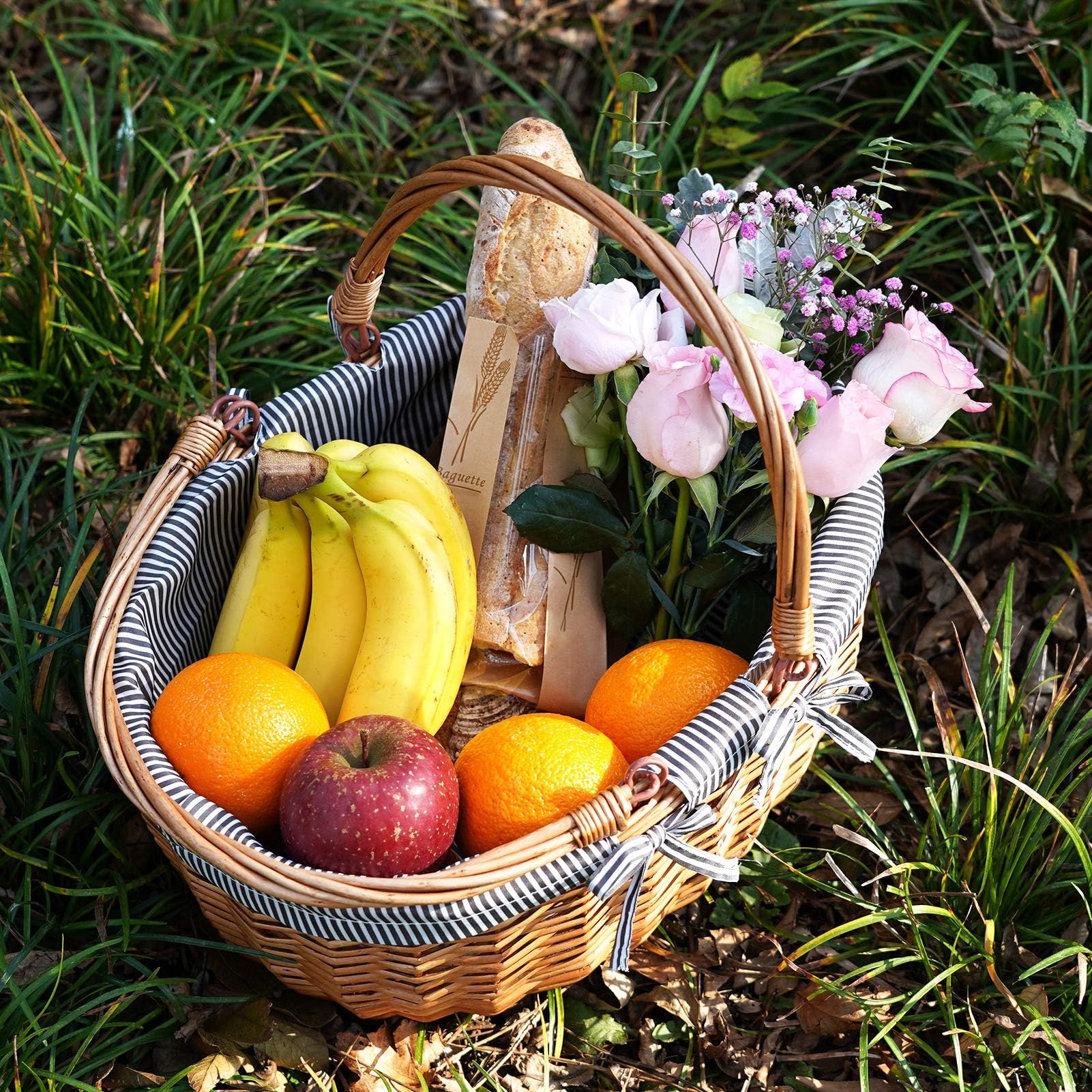 Wiklinowy kosz piknikowy z podwójnymi składanymi uchwytami, kosz piknikowy z wierzbą, naturalny ręcznie tkany koszyk wielkanocny, pisanki i kosz na cukierki, przechowywanie w łazience