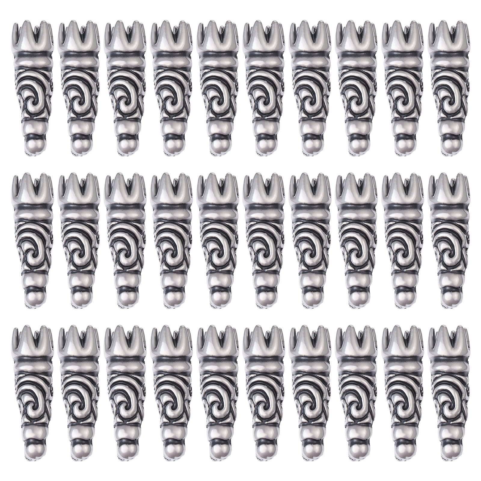 CHGCRAFT 30pcs Bolo Tie Tips Tibetan Style Alloy Replacement End Caps Metal Cord End Caps DIY Bolo Tie Making Kit for Buddhist Jewelry Making, Antique Silver, 1x0.3inch
