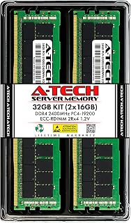 A-Tech 32GB Kit (2x16GB) DDR4 2400MHz PC4-19200 ECC RDIMM 2Rx4 Dual Rank 1.2V ECC Registered DIMM 288-Pin Server & Workstation RAM Memory Upgrade Modules (A-Tech Enterprise Series)