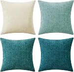 MIULEE Pack of 4 Throw Pillow Covers 18x18 Inch Soft Chenille Couch Pillow Covers for Sofa Living Room Solid Dyed Pillow Cases Teal Blue-White