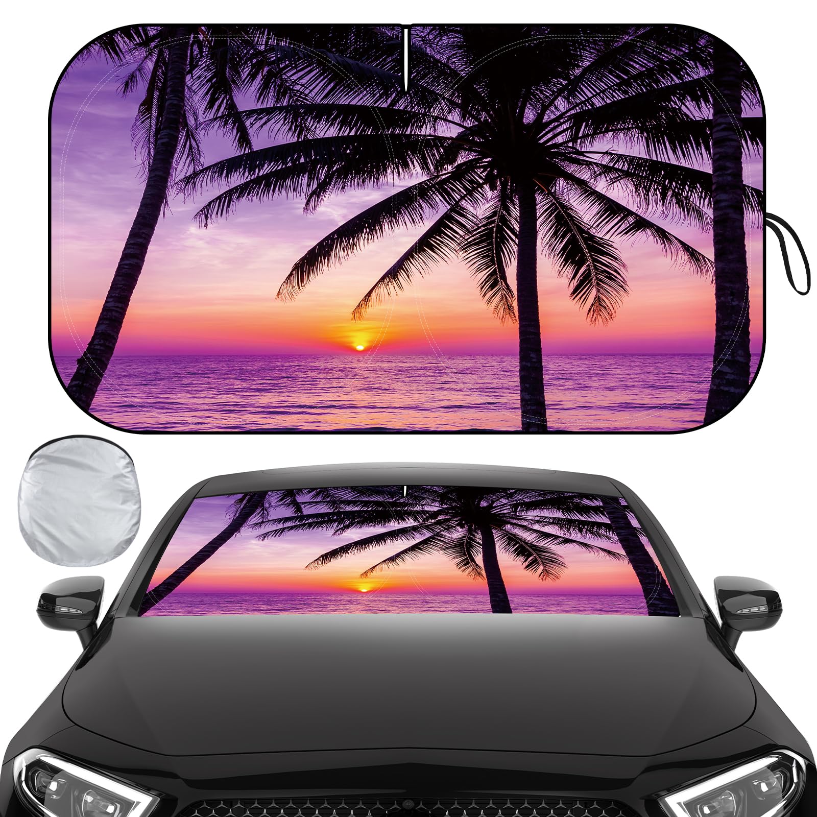 Windshield Sun Shade, Car Sun Shade Windshield, Reflector Sunshade Offers Ultimate Protection for Car Interior, Reflective Polyester Blocks Heat for Cars,Trucks,SUVs (55 x 32 in)