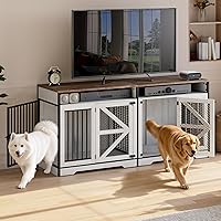 Vista 1 de Donox Mueble de jaula para perros para 1 o 2 perros, doble perrera con divisor extraíble y puertas dobles, mesa consola de madera resistente