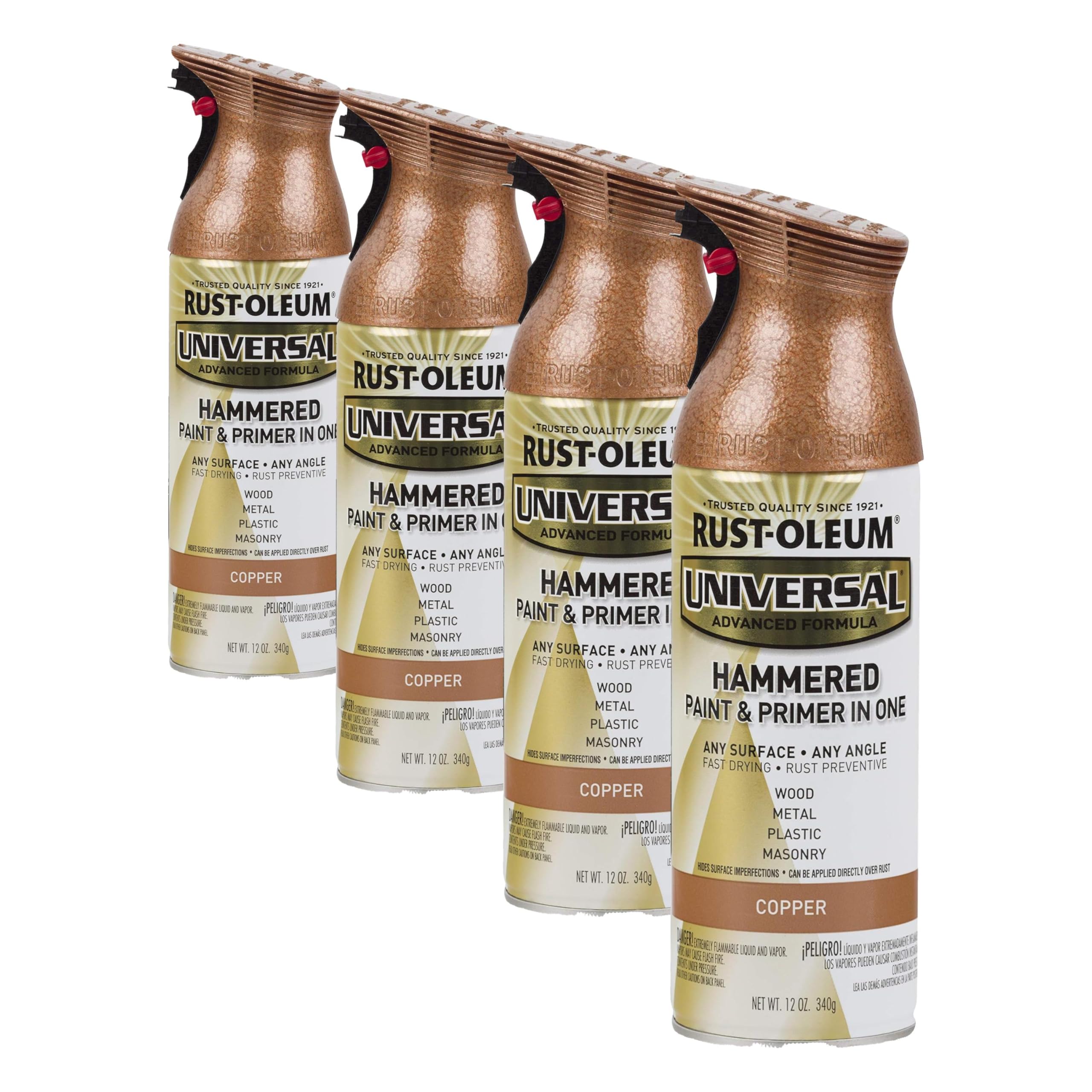Rust-Oleum 247567 Universal All Surface Hammered Spray Paint, 12 oz, Copper (Pack of 4)