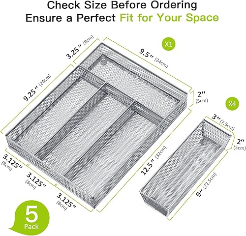 Miniatura 3 de Neudeco Juego de 5 organizadores de cajones, bandeja organizadora de cubiertos de 4 compartimentos + 4 bandejas de utensilios, organizador de
