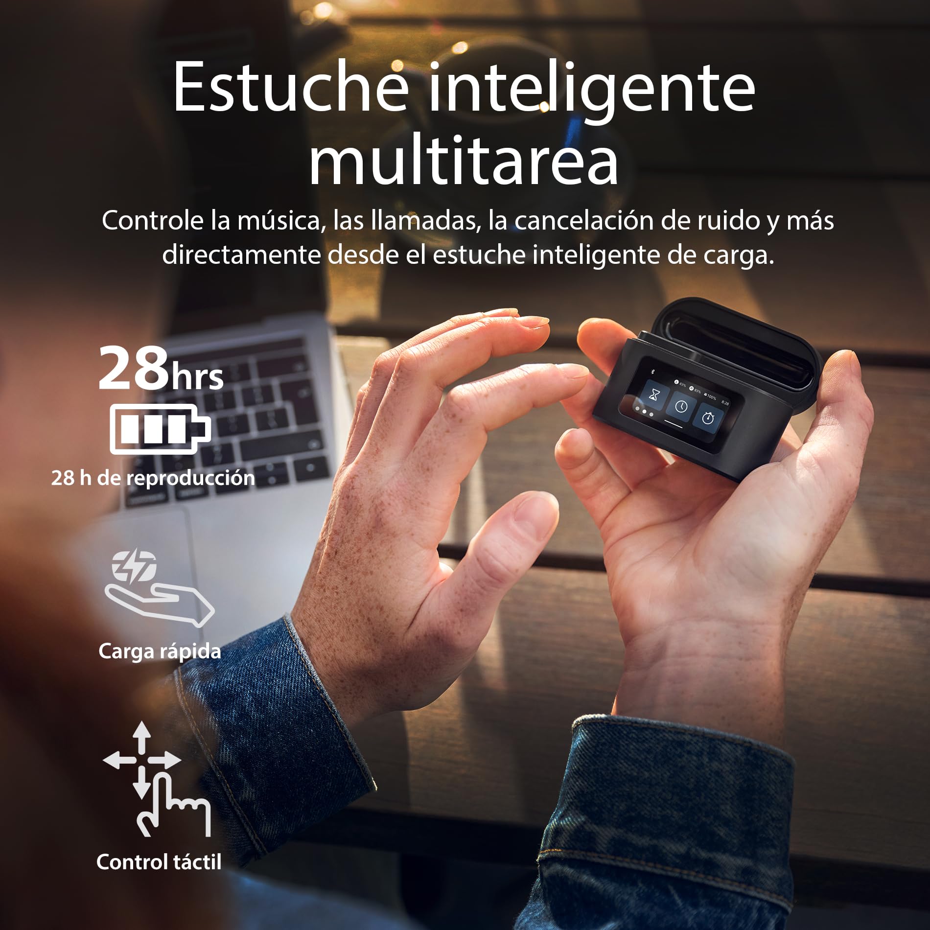Philips TAT6100BK - Auriculares inalámbricos con Funda de Carga Inteligente, cancelación de Ruido, 4 micrófonos, Graves dinámicos, Tiempo de reproducción de 28 Horas, Bluetooth 5.4, IPX5, Controles