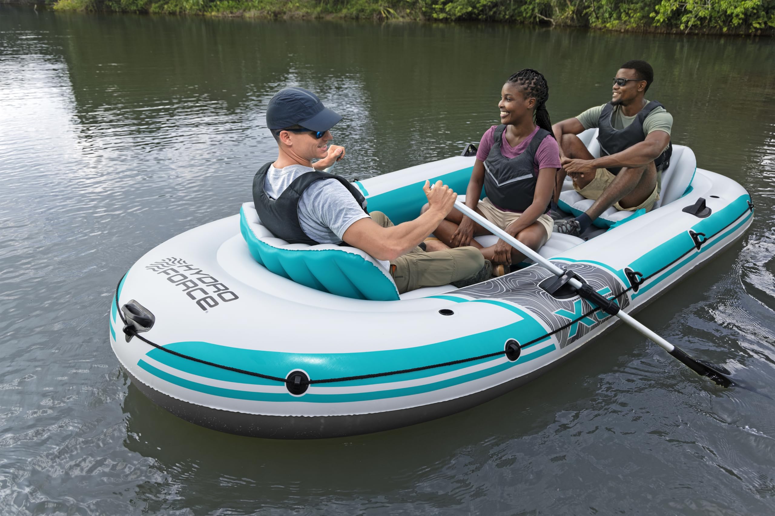 Bestway | Hydro-Force Adventure Elite X5 Inflatable Raft Set| Inflatable Boat with Hand Pump, Oars, Seats, Gear Pouch, Carry Bag | Five-Seater