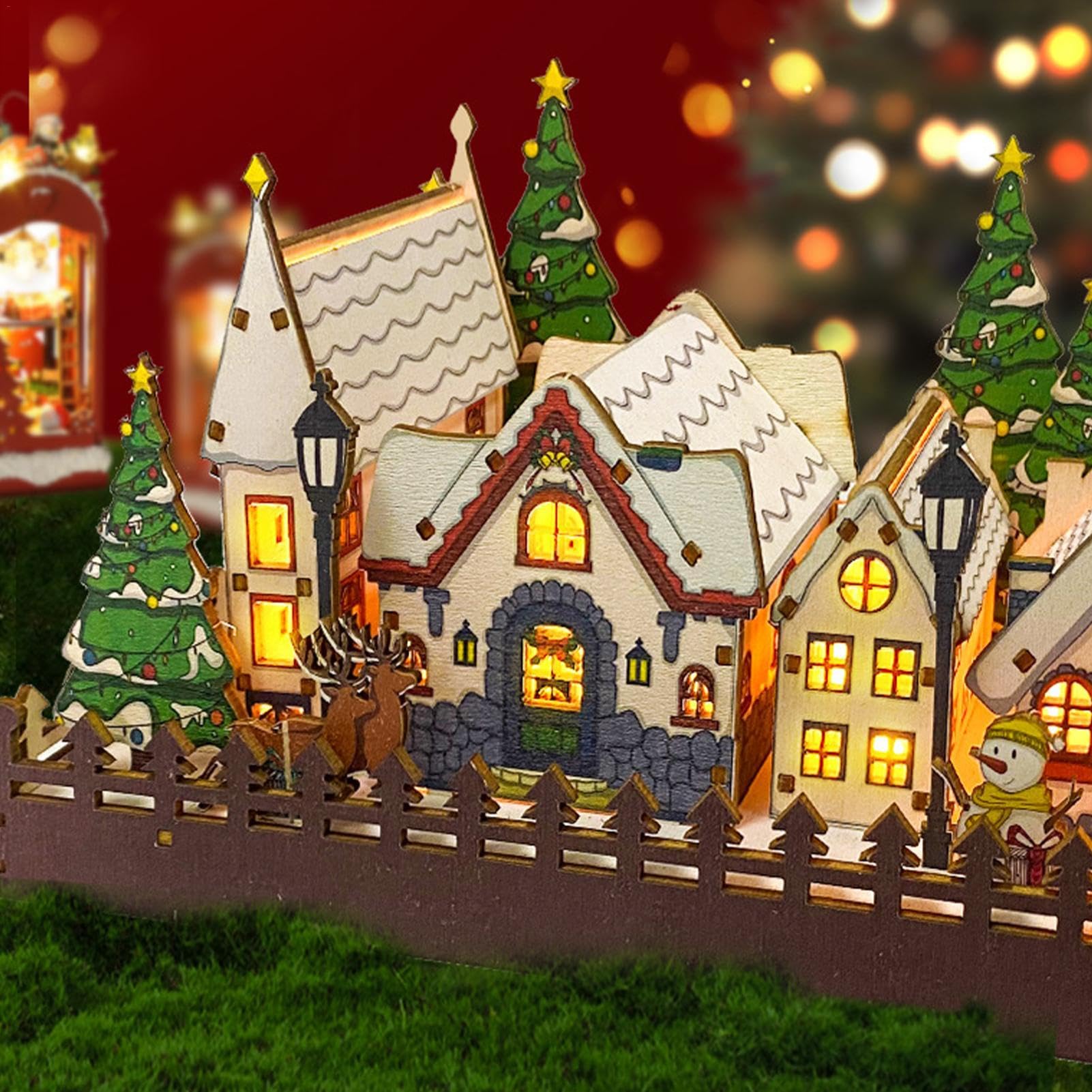 Amazon.co.jp: ライト付きクリスマスビレッジ | クリスマスLED木製村