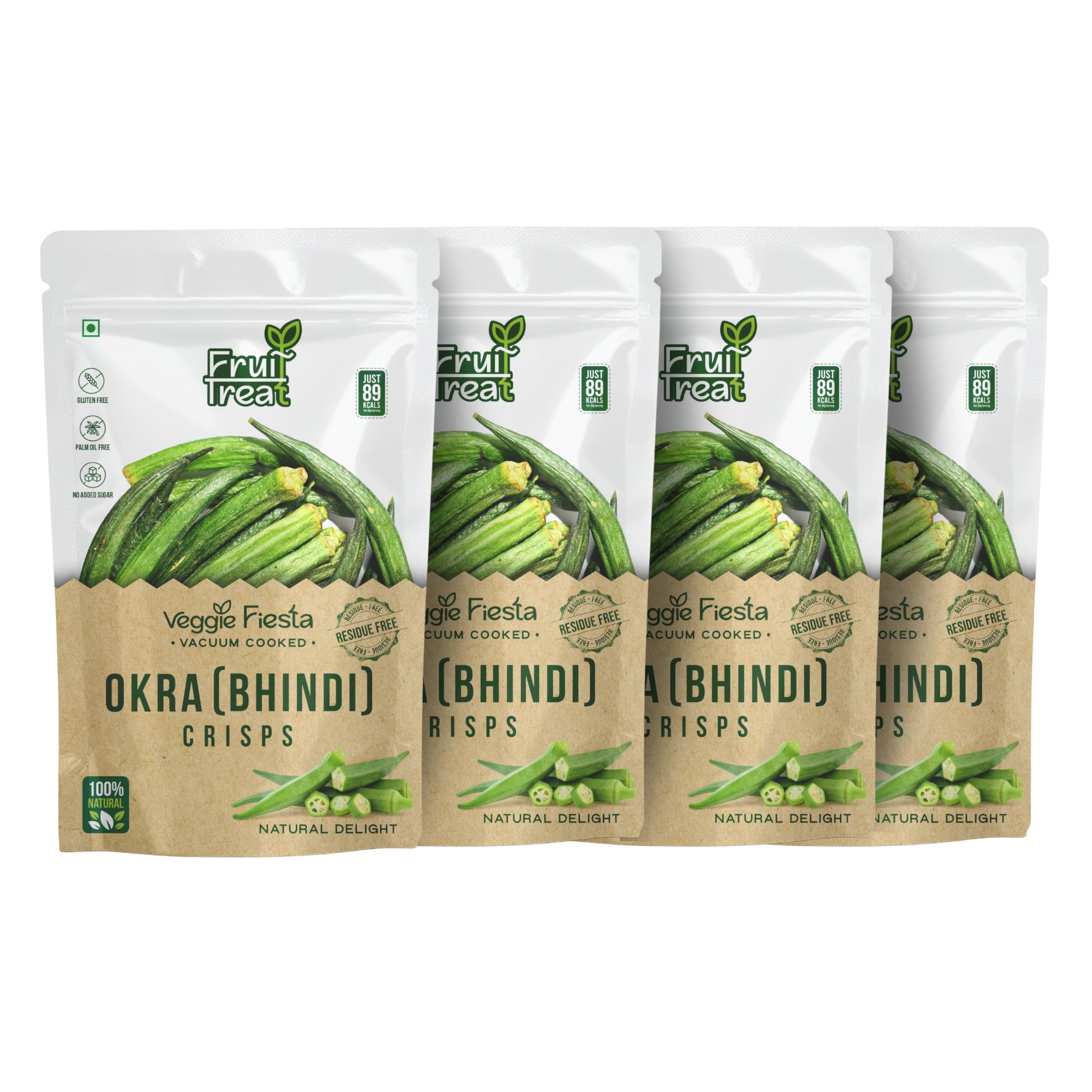 FruitTreat Vacuum Fried Okra (Bhindi) Crisps (40g - Pack of 4)| Healthy, Crispy & Tasty Bendi Snacks | Nutritious Healthy Chips