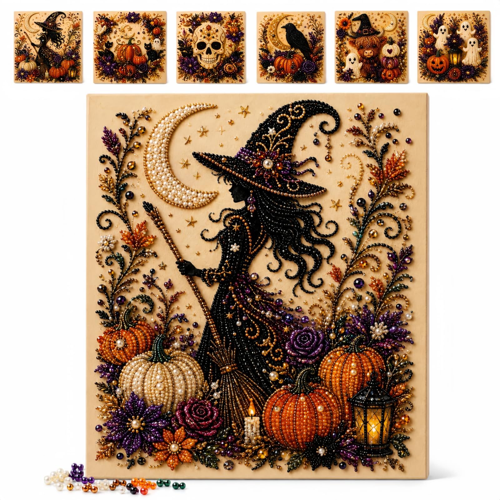 Halloween Pearl Art Kit, Pearl Painting Kits for Adults, Halloween Diamond Art, Fall Home Decor Wall Arts for Adults and Beginner DIY Seasonal Party Gift (Aa)