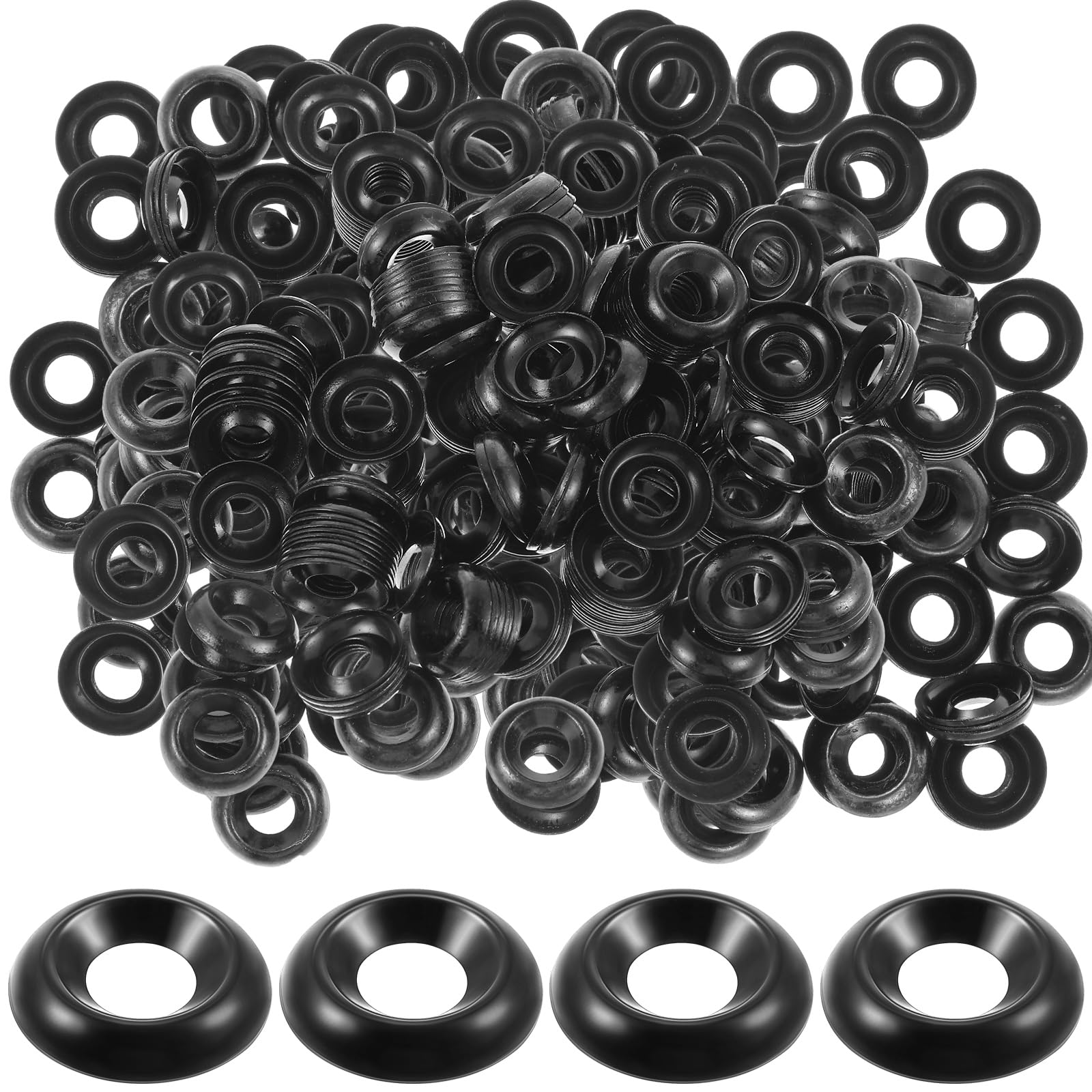 Yaocom 200 Qty #6 Countersunk Finish Washers 304 Stainless Steel Finishing Washers Cup, Black