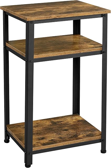 Yaheetech 3-Tier Tall Side Table Retro End Table Telephone Table with Storage Shelves for Small Spaces Living Room Bedroom Guest Room Office, 75cm High, Multifunctional and Elegant, Rustic Brown
